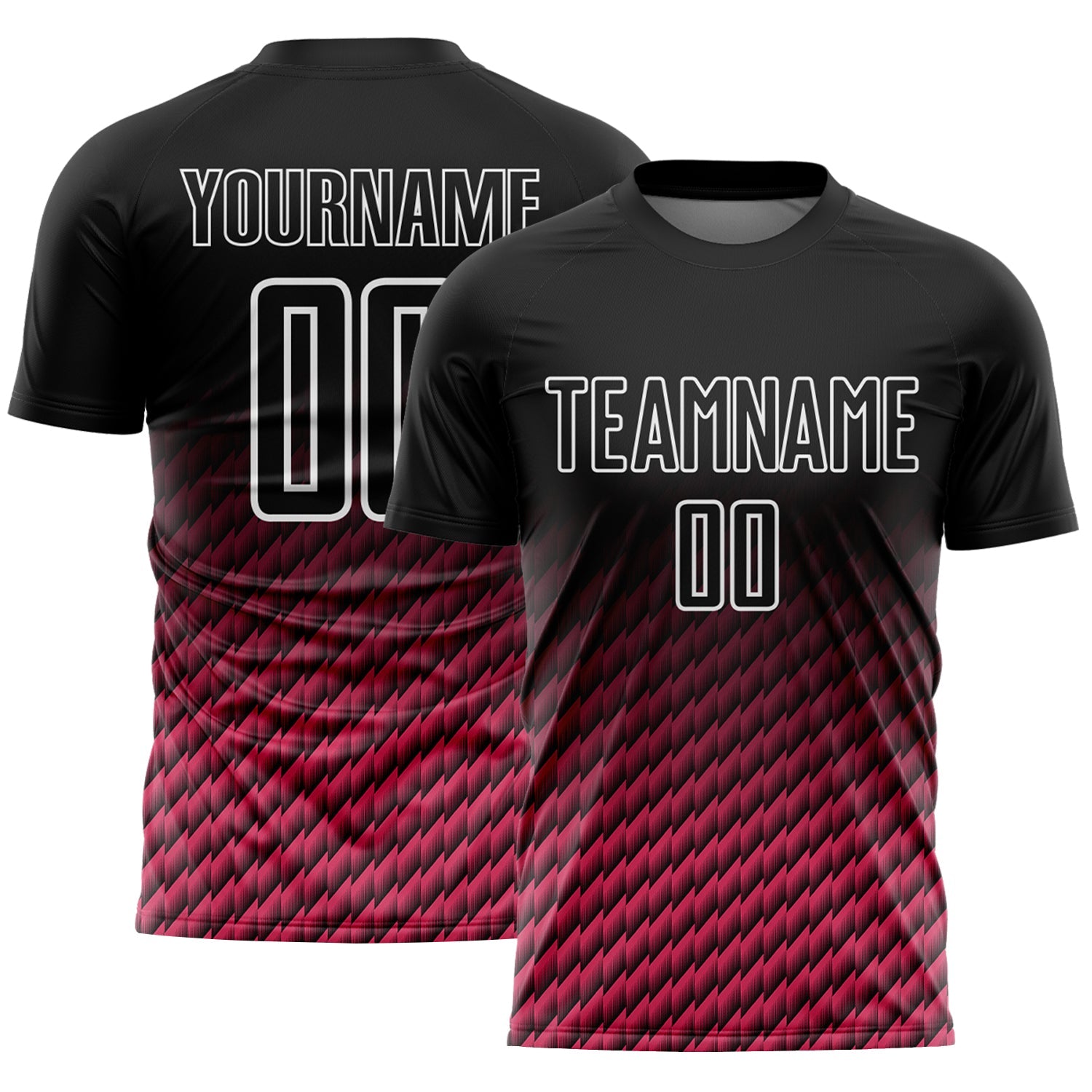 Custom Black Neon Pink-White Geometric Wave Gradient Sublimation Soccer Uniform Jersey - Main View