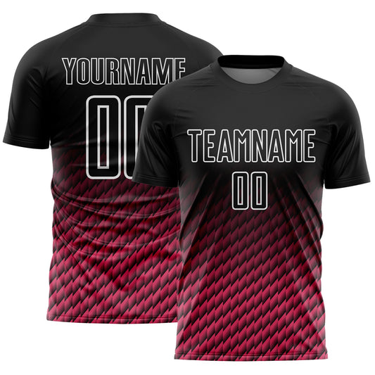 Custom Black Neon Pink-White Geometric Wave Gradient Sublimation Soccer Uniform Jersey - Main View