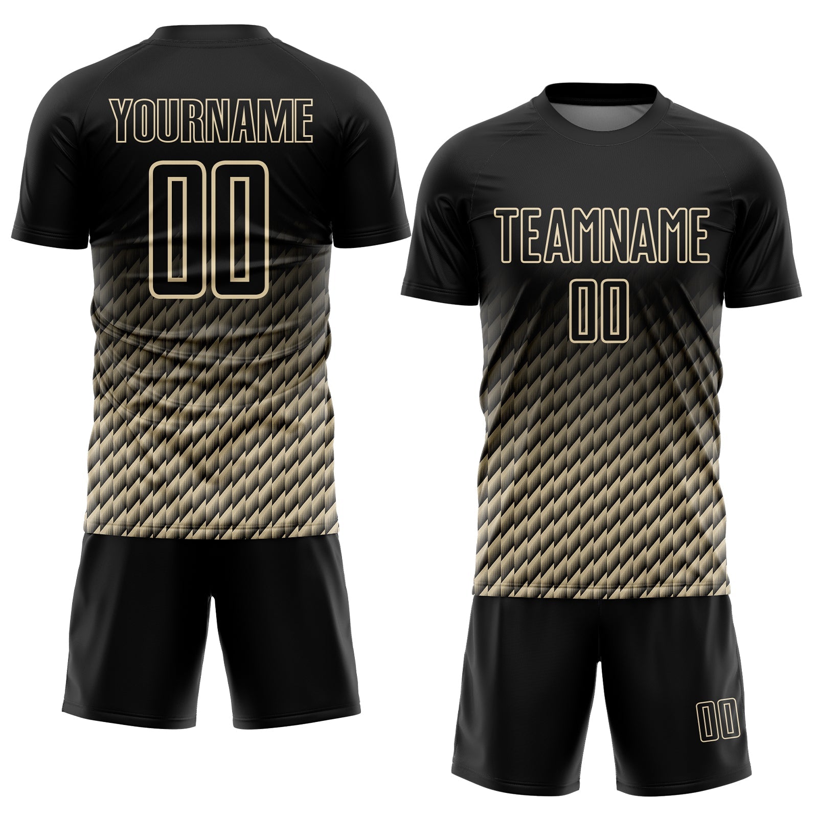 Custom Black-Cream Geometric Wave Gradient Sublimation Soccer Uniform Jersey view 2