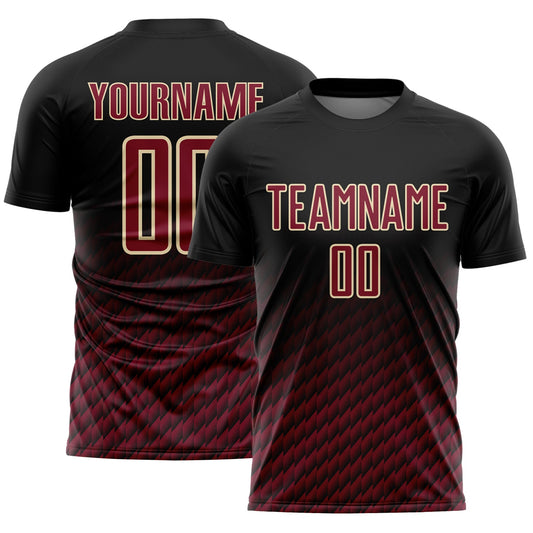 Custom Black Crimson-Cream Geometric Wave Gradient Sublimation Soccer Uniform Jersey - Main View