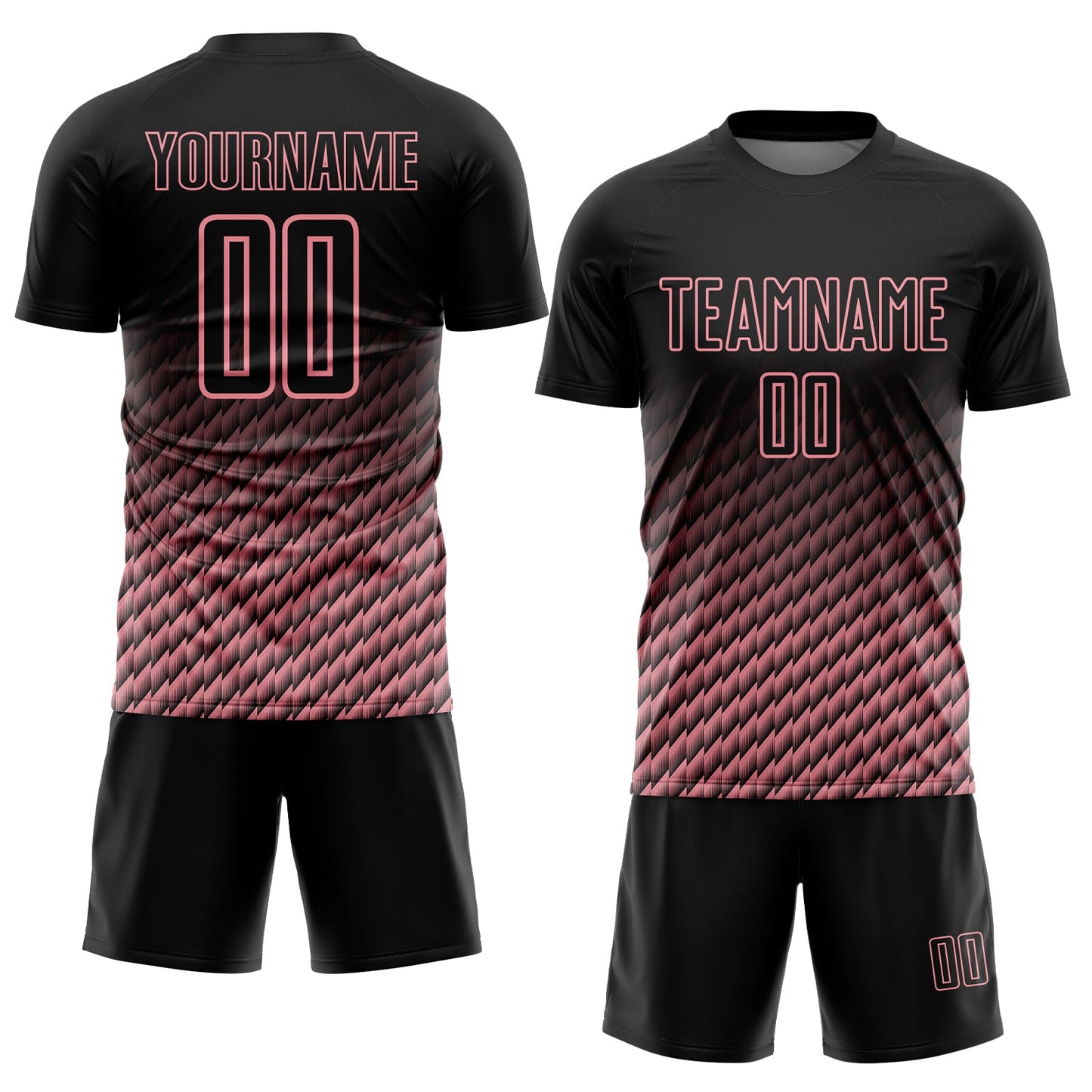 Custom Black-Medium Pink Geometric Wave Gradient Sublimation Soccer Uniform Jersey view 2