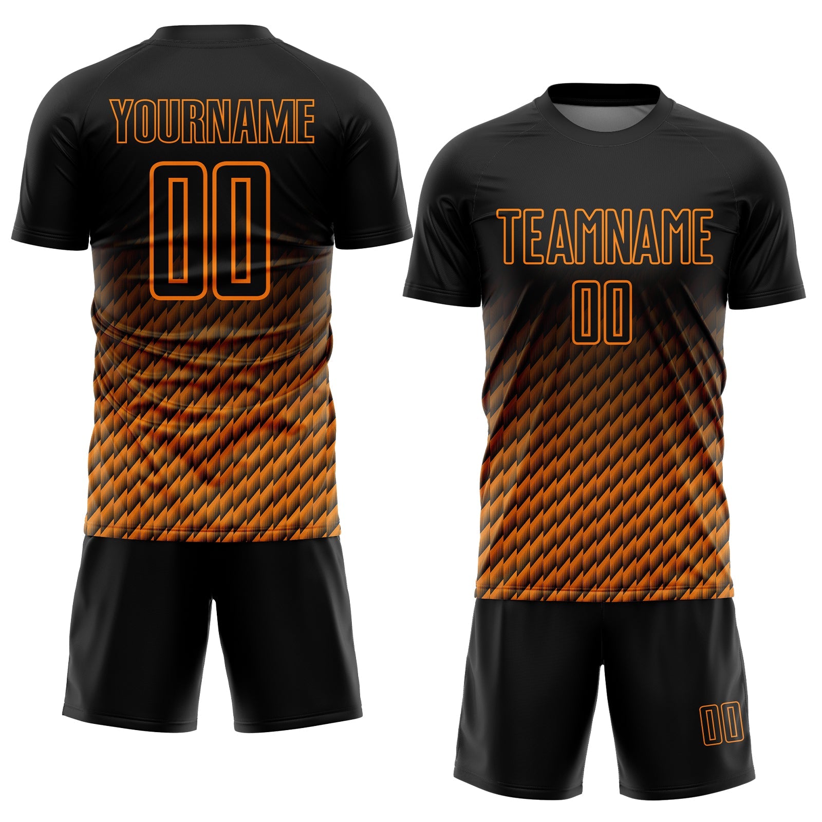 Custom Black-Bay Orange Geometric Wave Gradient Sublimation Soccer Uniform Jersey view 2