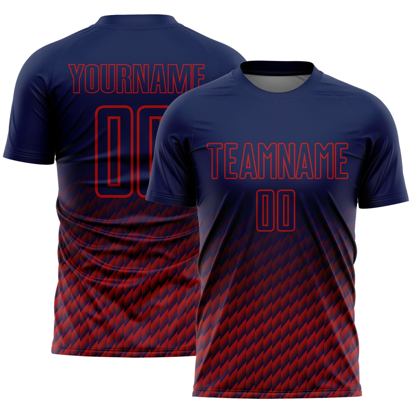 Custom Navy-Red Geometric Wave Gradient Sublimation Soccer Uniform Jersey - Main View
