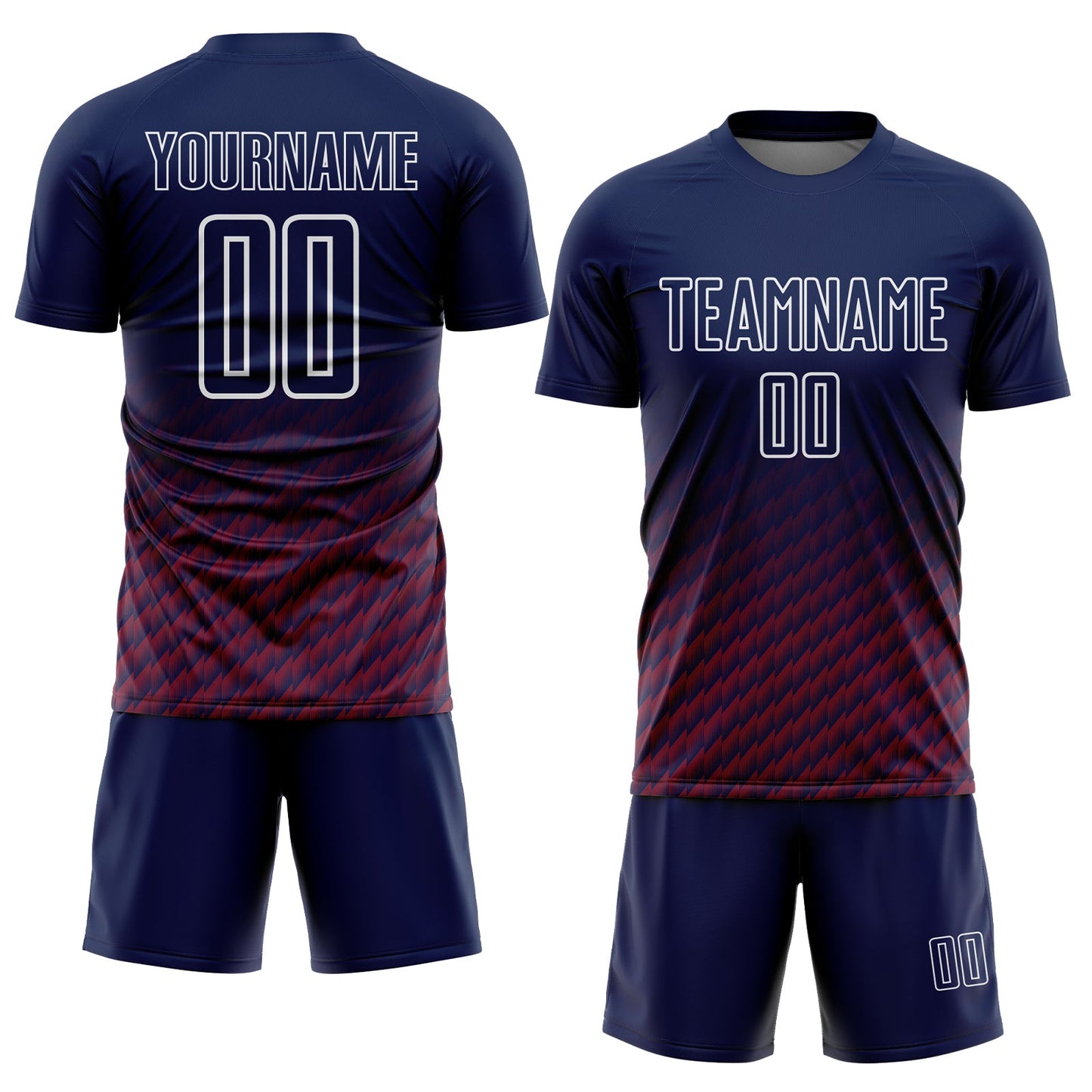 Custom Navy Crimson-White Geometric Wave Gradient Sublimation Soccer Uniform Jersey view 2
