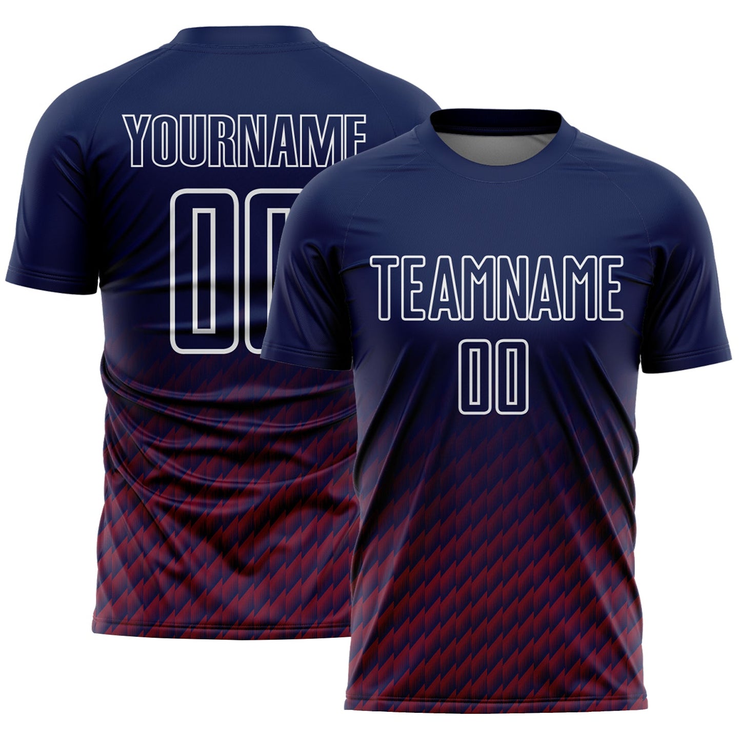 Custom Navy Crimson-White Geometric Wave Gradient Sublimation Soccer Uniform Jersey - Main View
