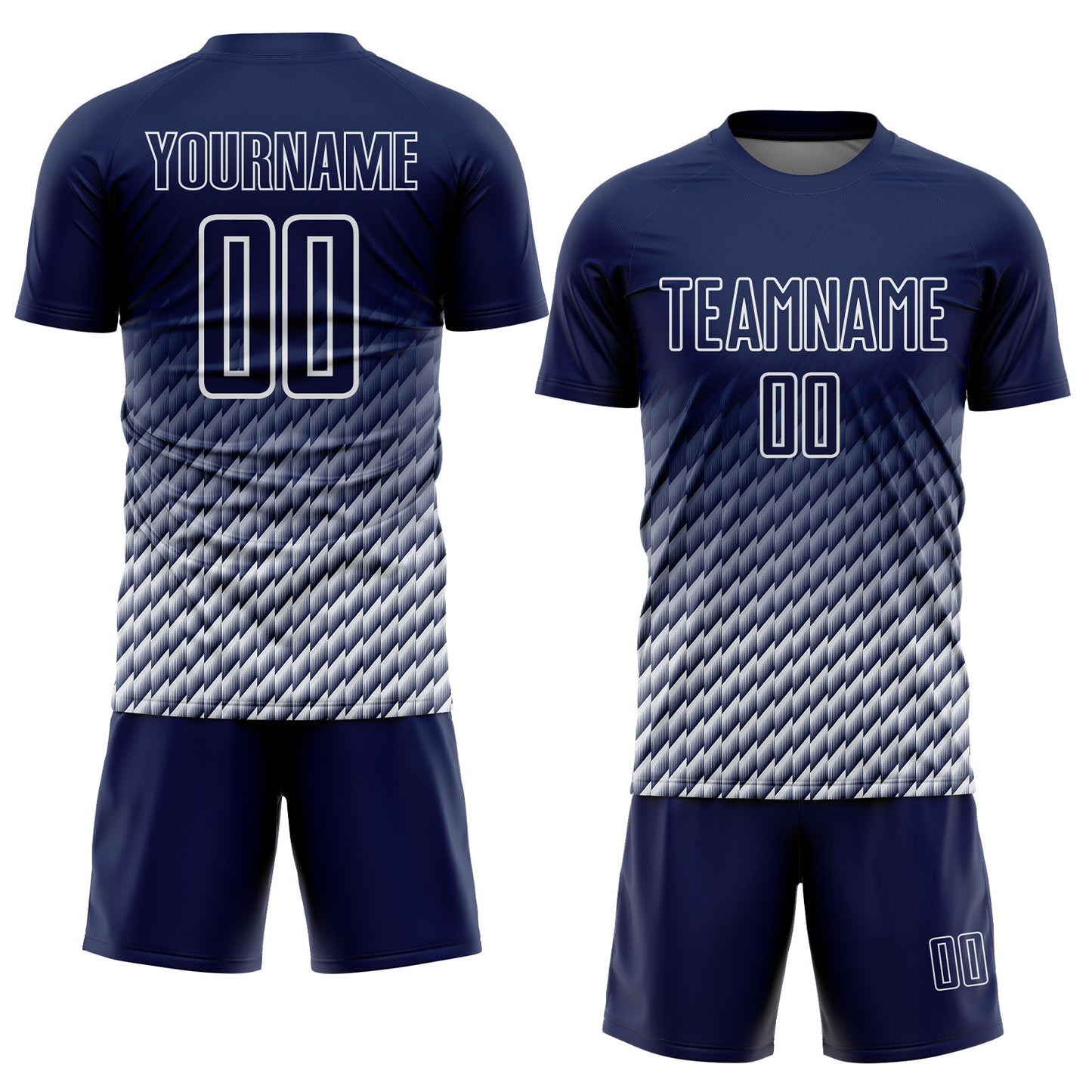 Custom Navy-White Geometric Wave Gradient Sublimation Soccer Uniform Jersey view 2
