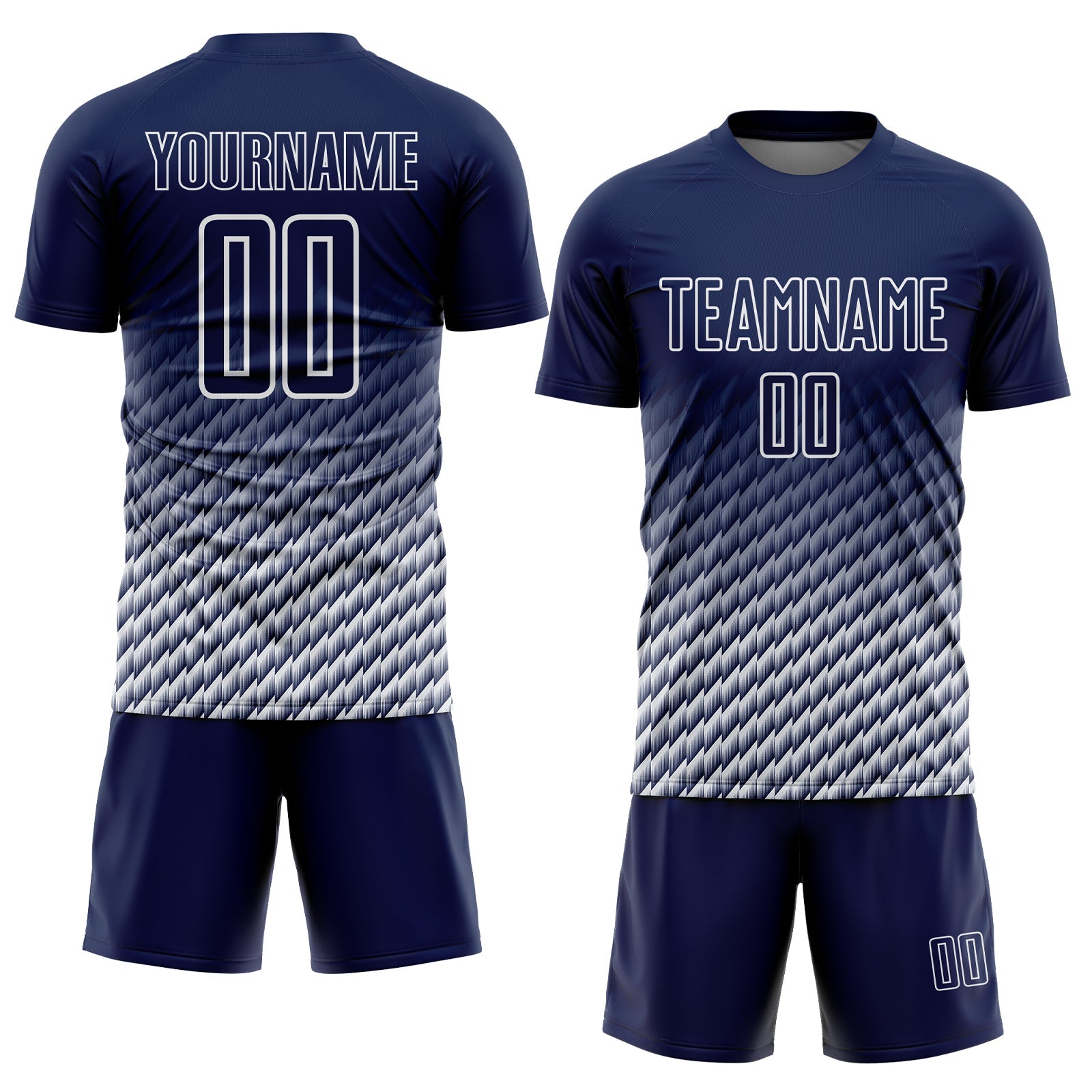 Custom Navy-White Geometric Wave Gradient Sublimation Soccer Uniform Jersey view 2