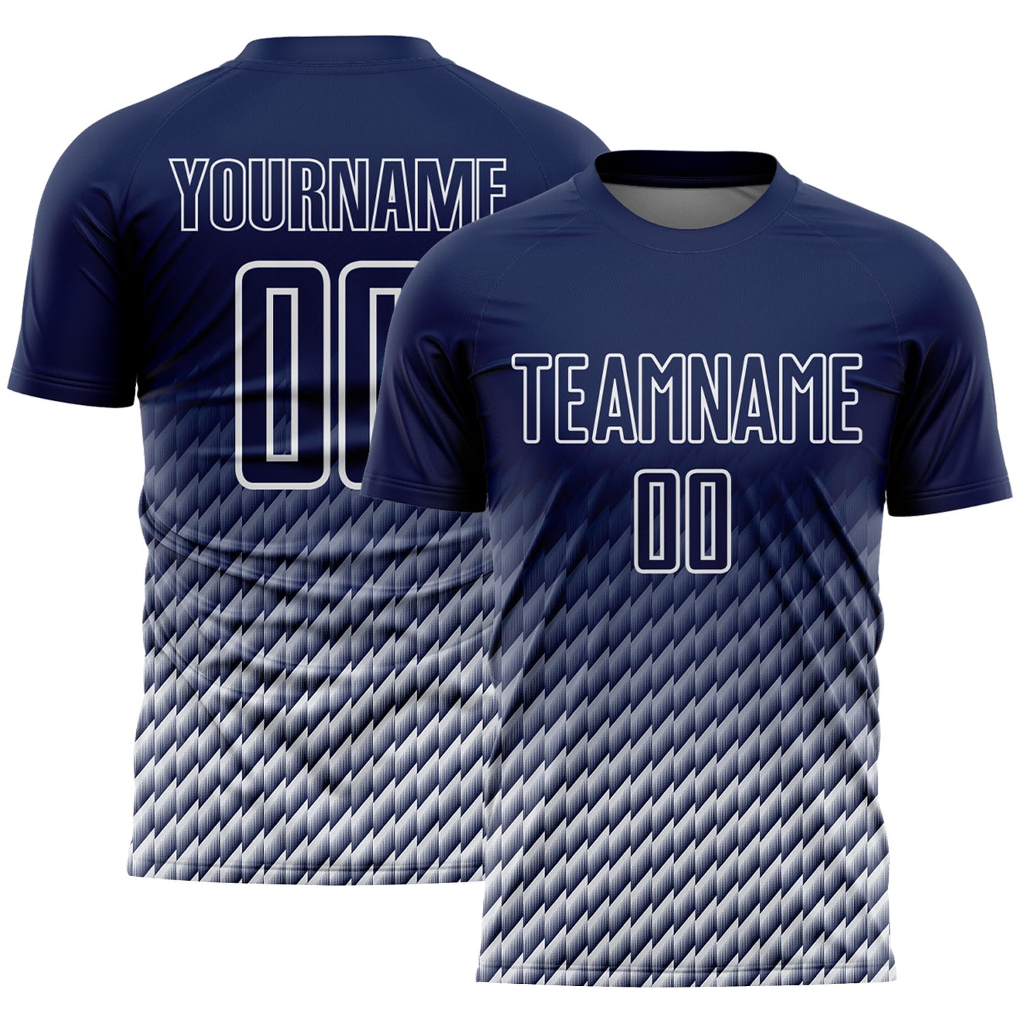 Custom Navy-White Geometric Wave Gradient Sublimation Soccer Uniform Jersey - Main View