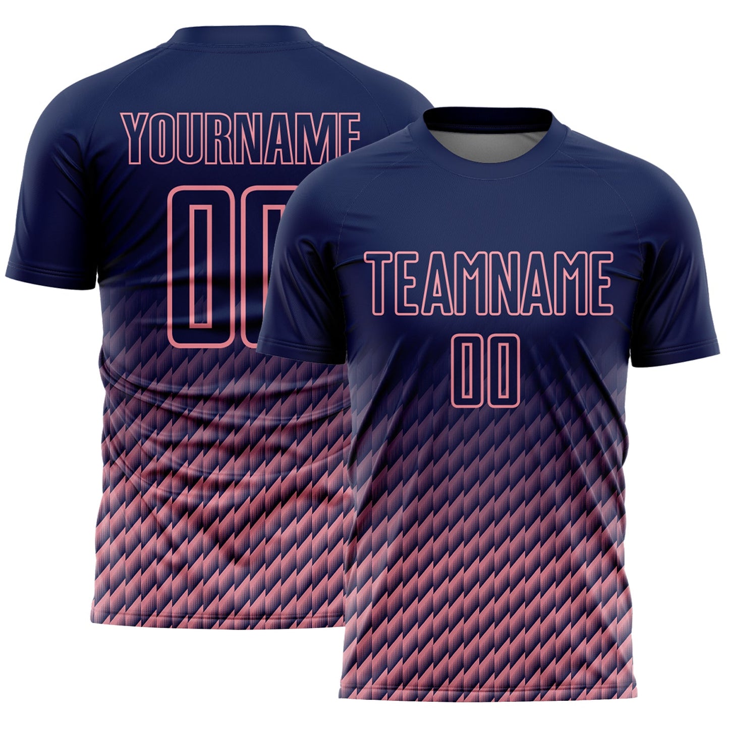Custom Navy-Medium Pink Geometric Wave Gradient Sublimation Soccer Uniform Jersey - Main View