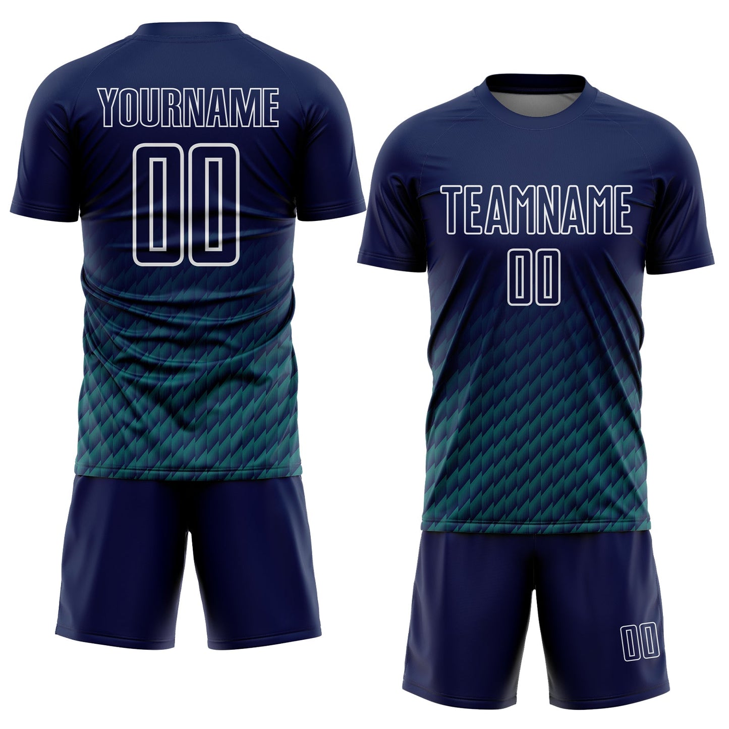 Custom Navy Teal-White Geometric Wave Gradient Sublimation Soccer Uniform Jersey view 2