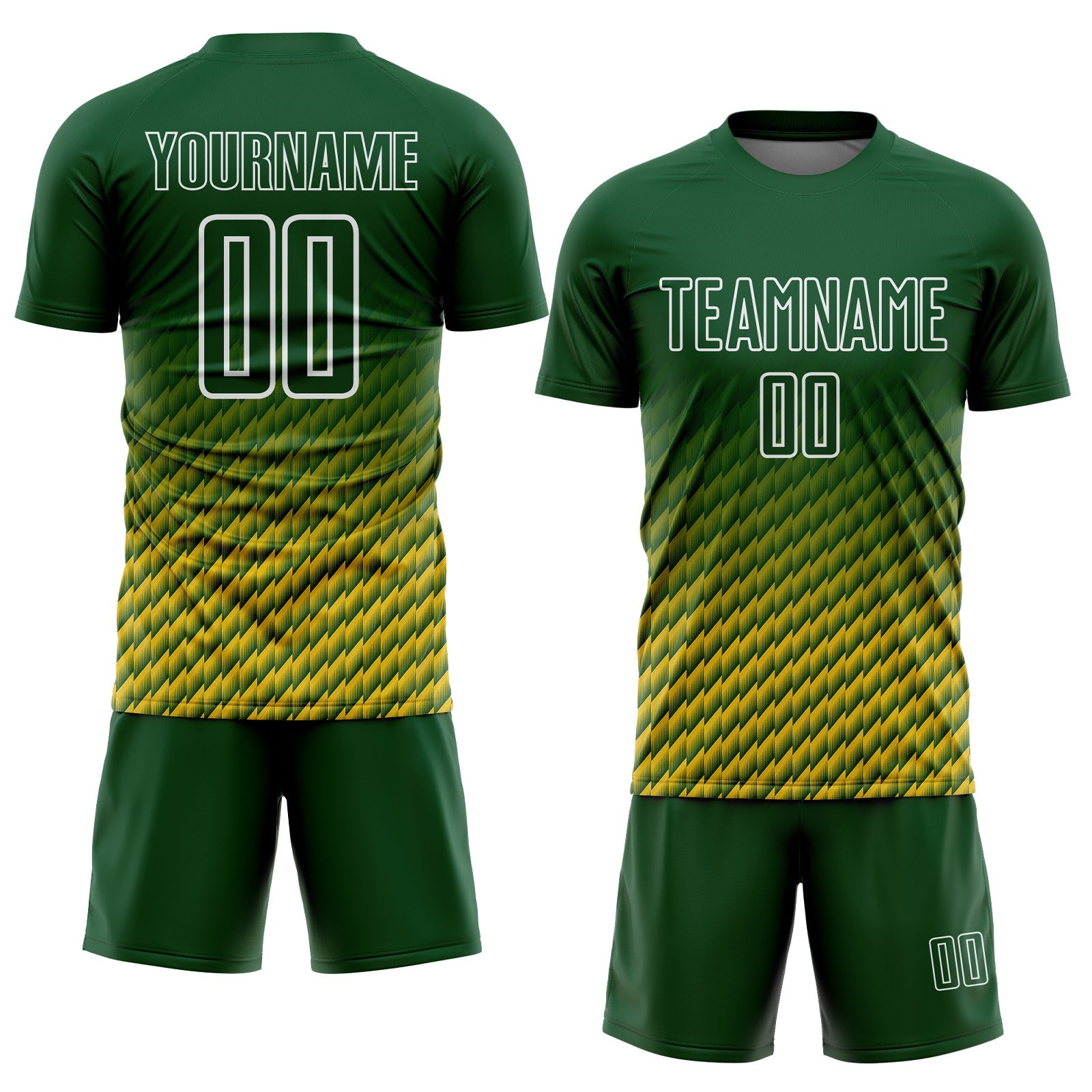 Custom Green Yellow-White Geometric Wave Gradient Sublimation Soccer Uniform Jersey view 2