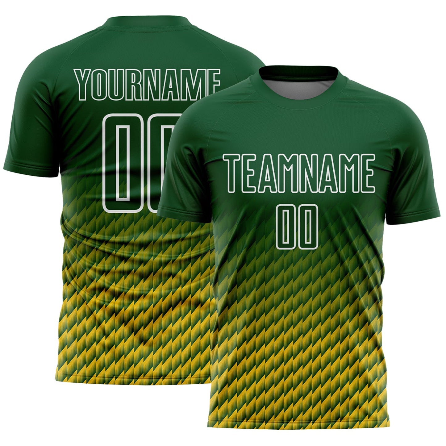 Custom Green Yellow-White Geometric Wave Gradient Sublimation Soccer Uniform Jersey - Main View