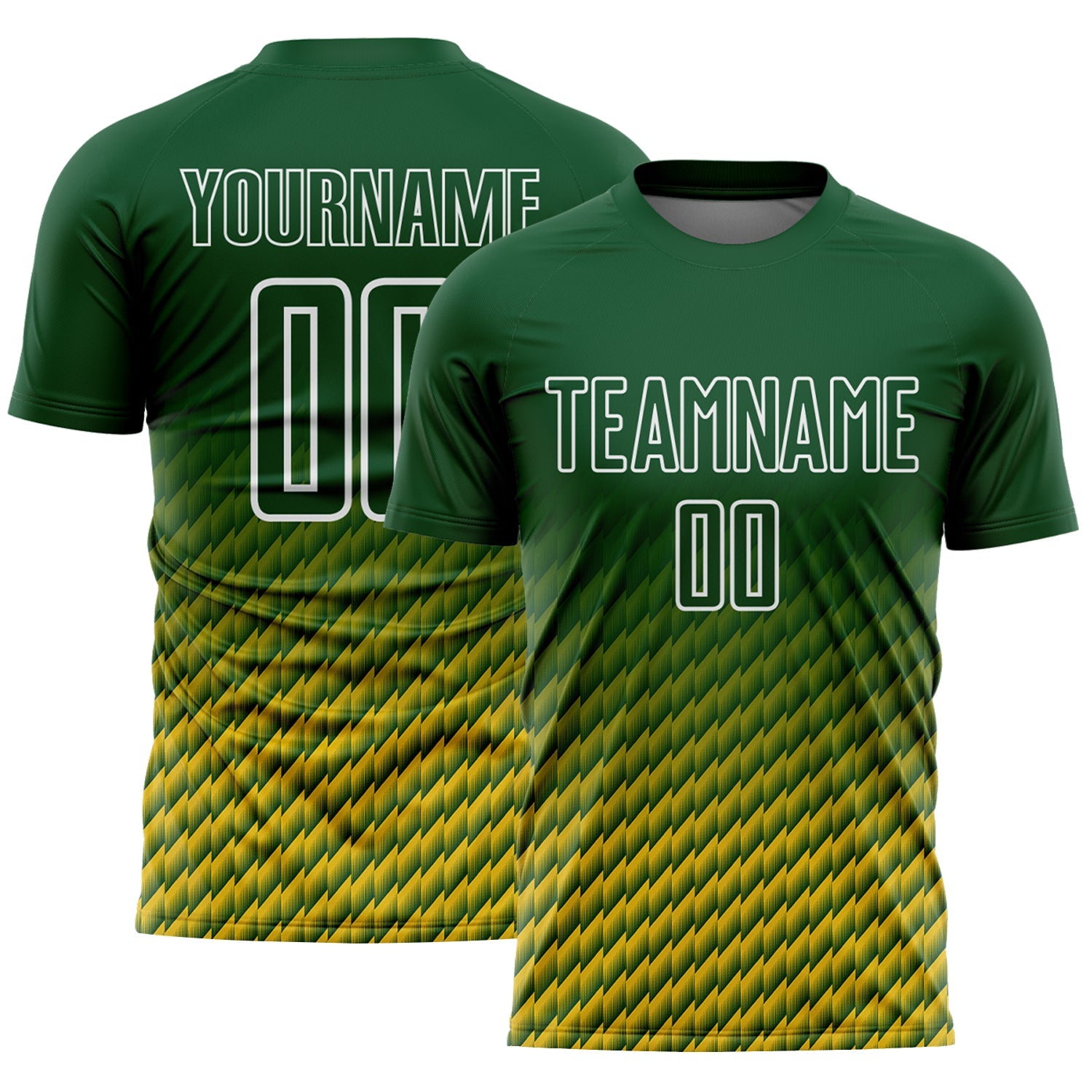 Custom Green Yellow-White Geometric Wave Gradient Sublimation Soccer Uniform Jersey - Main View