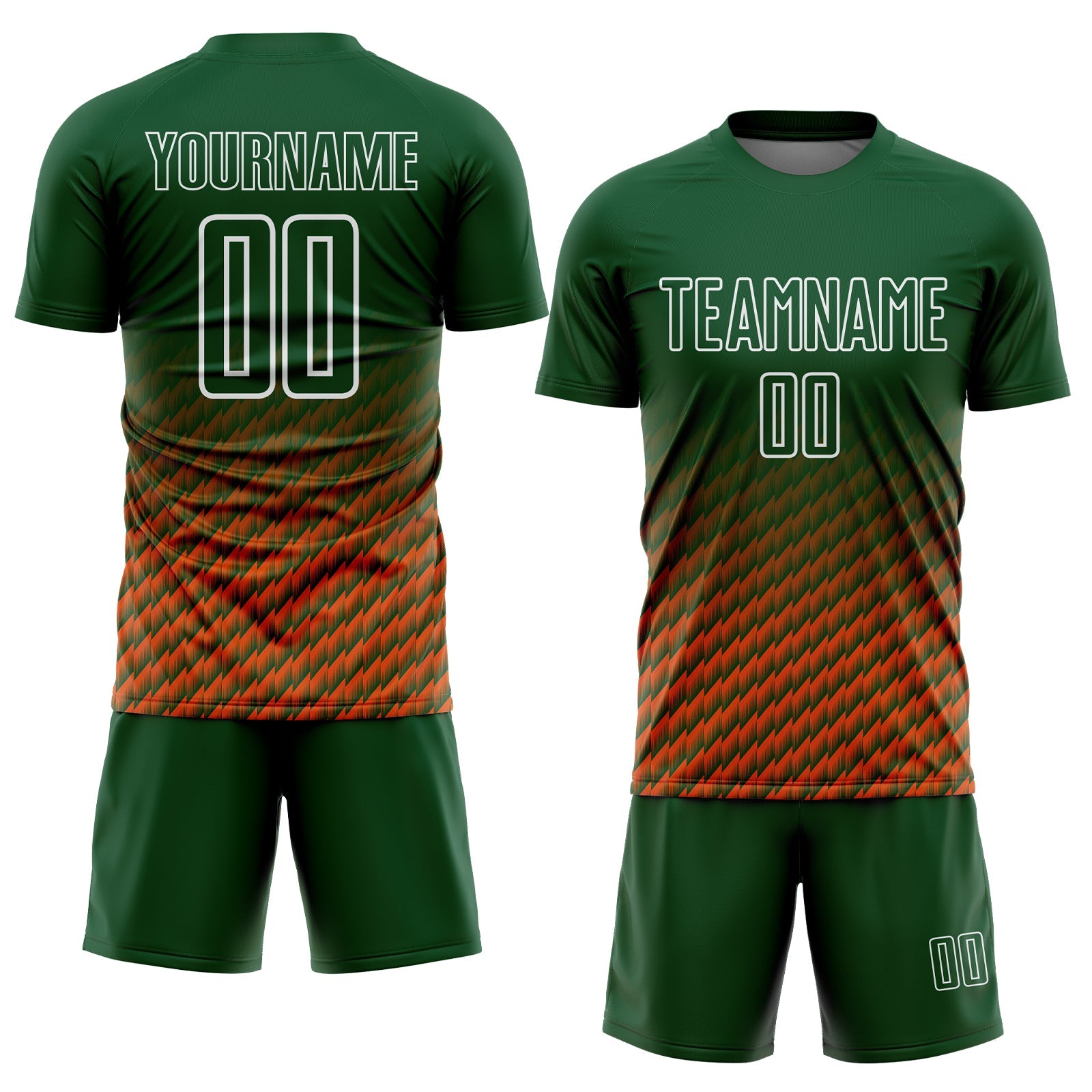 Custom Green Orange-White Geometric Wave Gradient Sublimation Soccer Uniform Jersey view 2