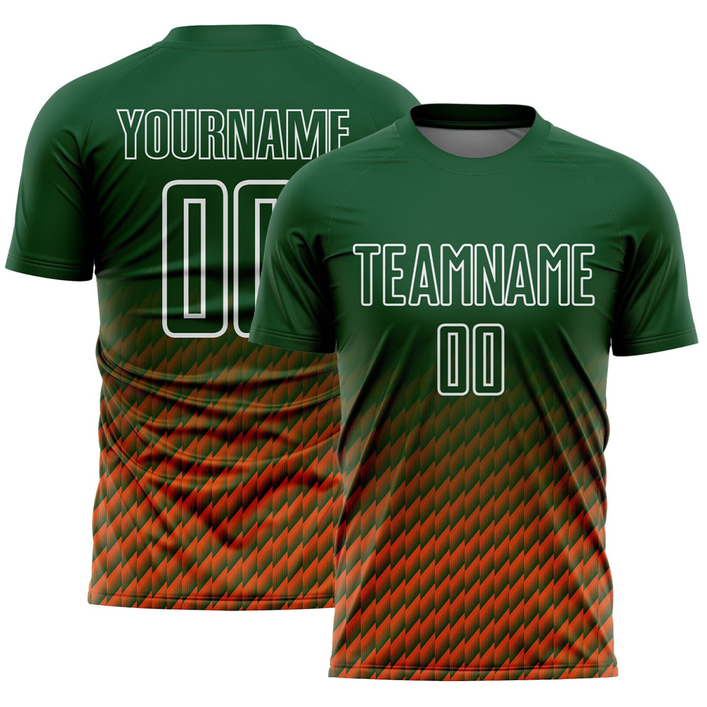 Custom Green Orange-White Geometric Wave Gradient Sublimation Soccer Uniform Jersey - Main View