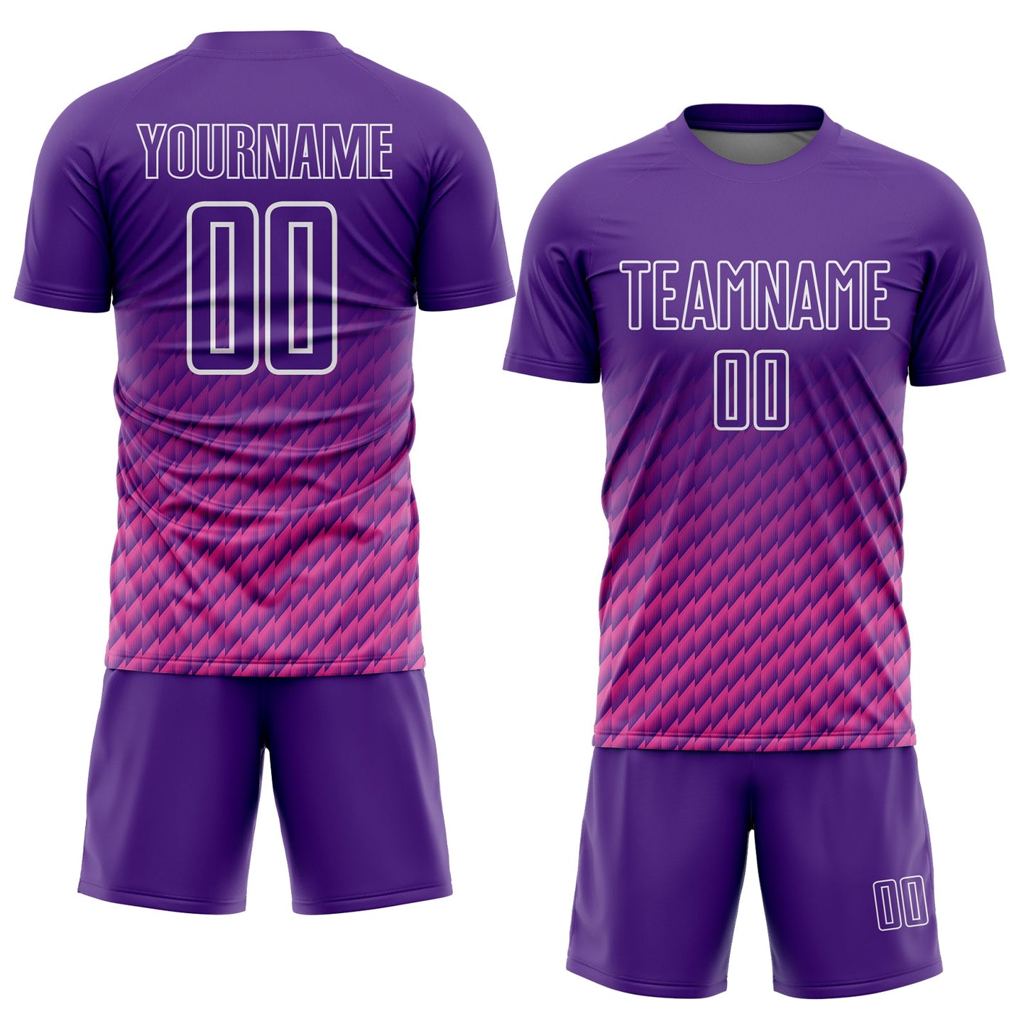 Custom Purple Pink-White Geometric Wave Gradient Sublimation Soccer Uniform Jersey view 2