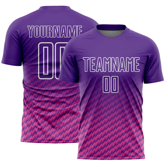 Custom Purple Pink-White Geometric Wave Gradient Sublimation Soccer Uniform Jersey - Main View