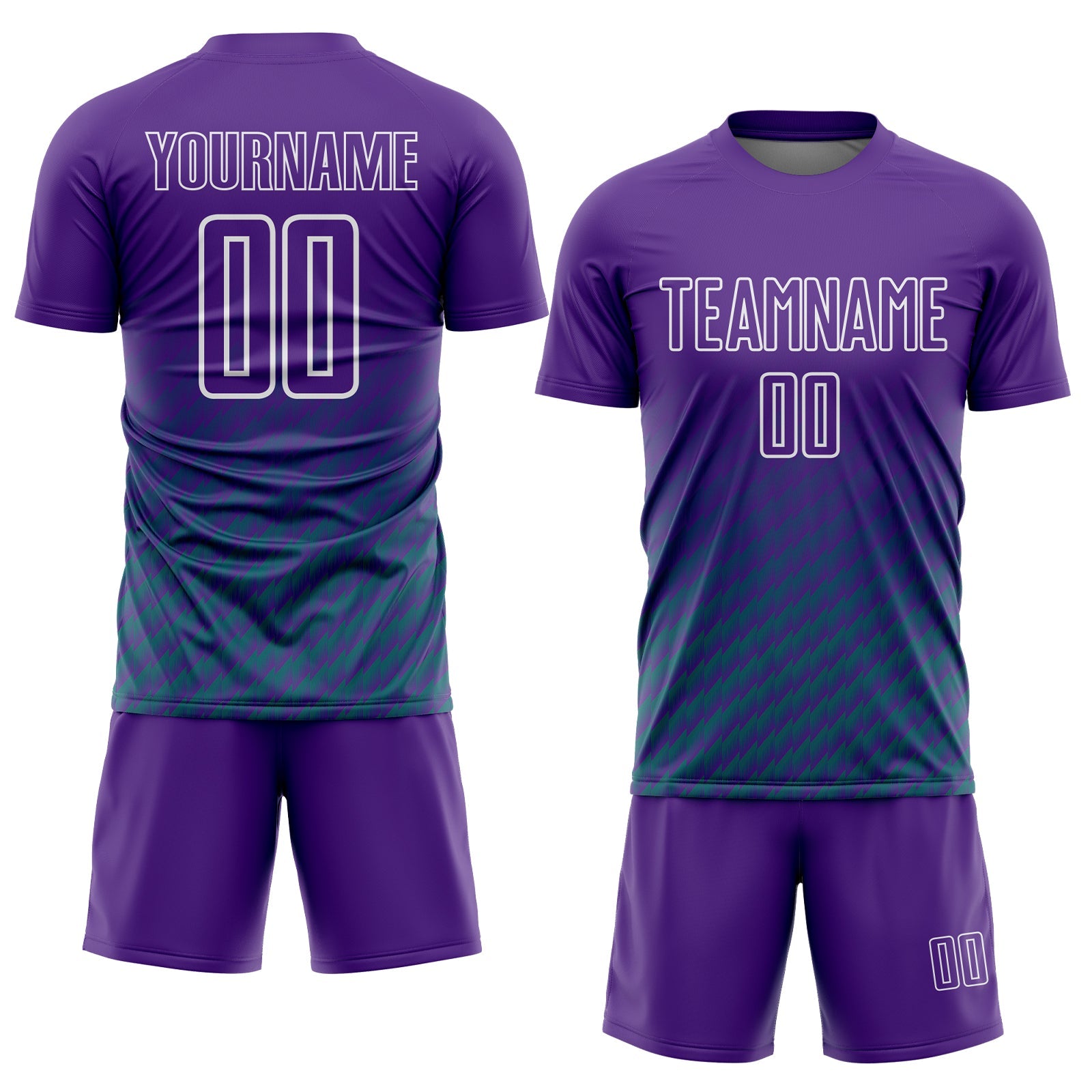 Custom Purple Teal-White Geometric Wave Gradient Sublimation Soccer Uniform Jersey view 2