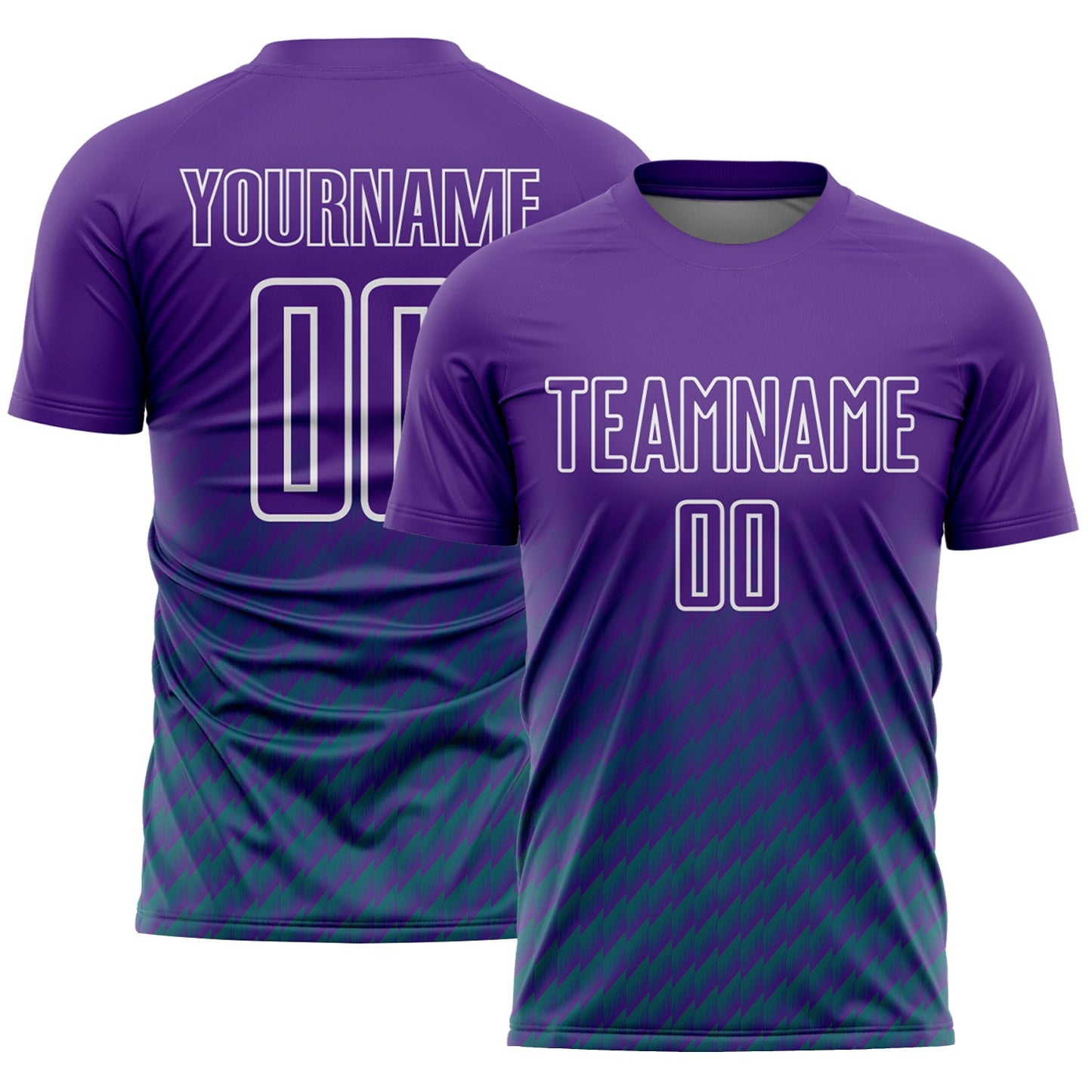 Custom Purple Teal-White Geometric Wave Gradient Sublimation Soccer Uniform Jersey - Main View