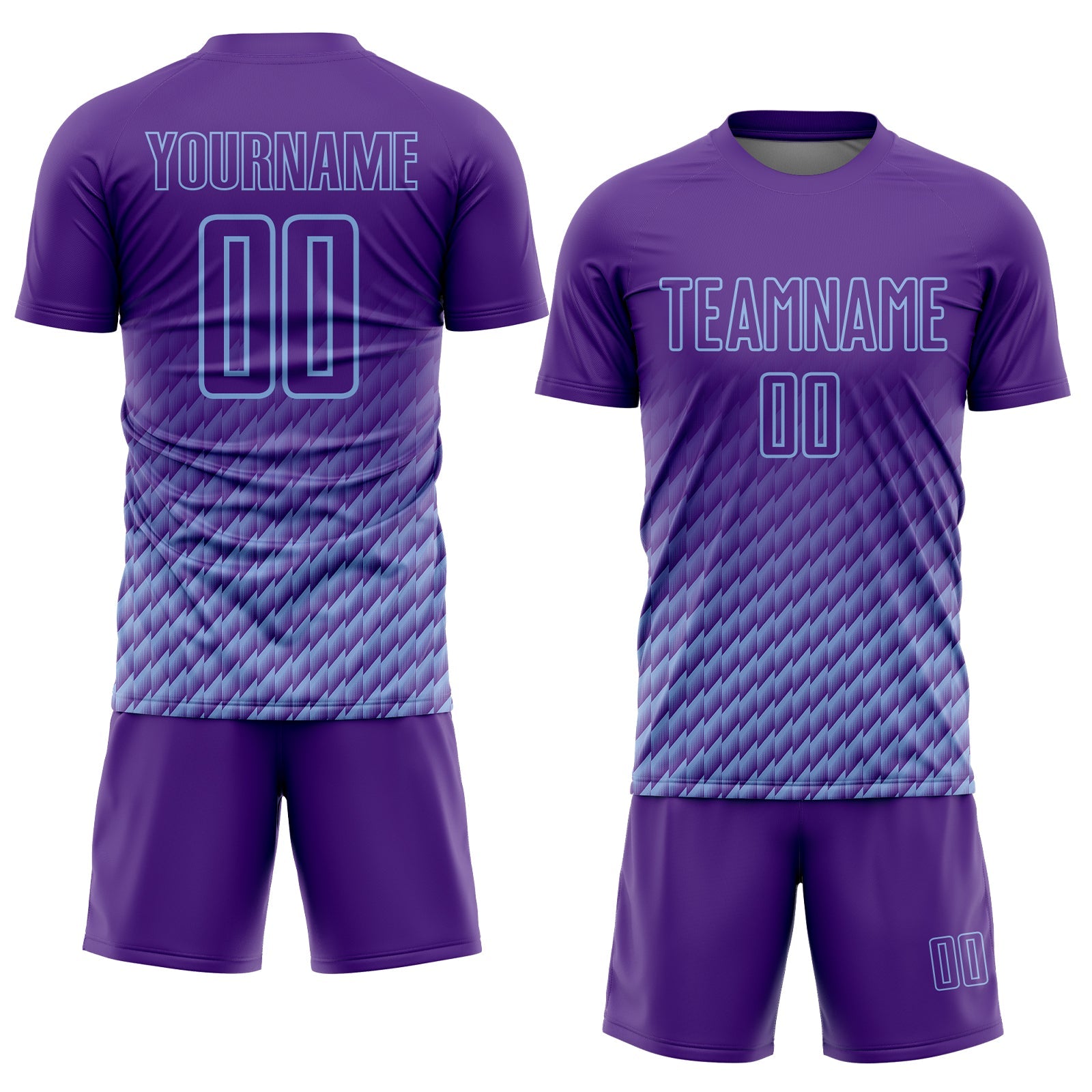 Custom Purple-Light Blue Geometric Wave Gradient Sublimation Soccer Uniform Jersey view 2