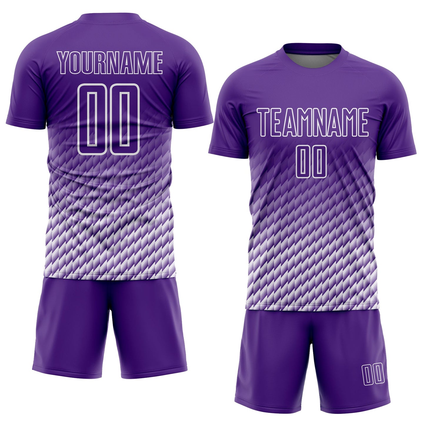 Custom Purple-White Geometric Wave Gradient Sublimation Soccer Uniform Jersey view 2