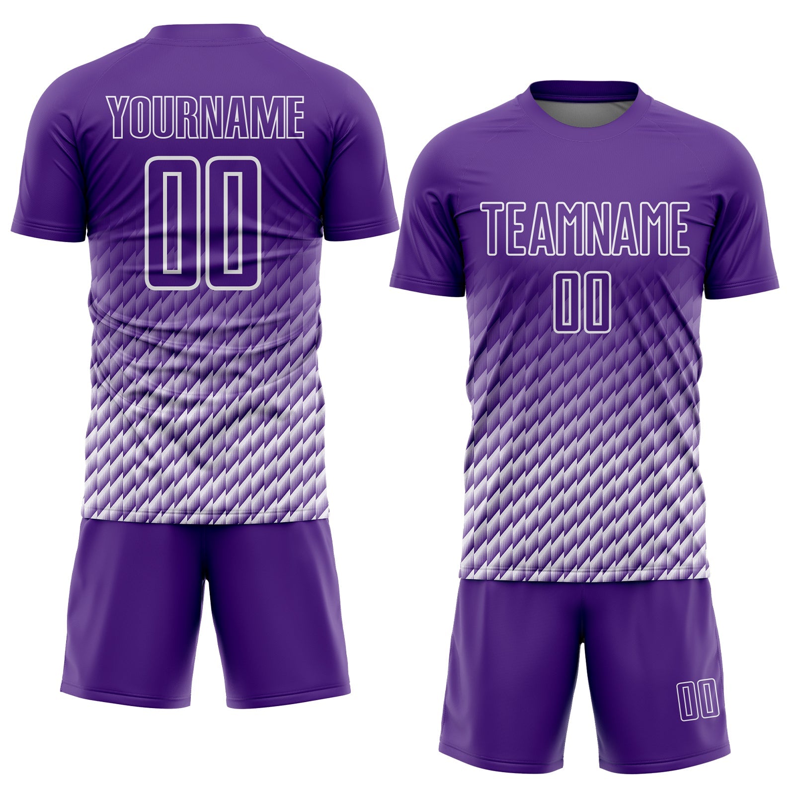 Custom Purple-White Geometric Wave Gradient Sublimation Soccer Uniform Jersey view 2