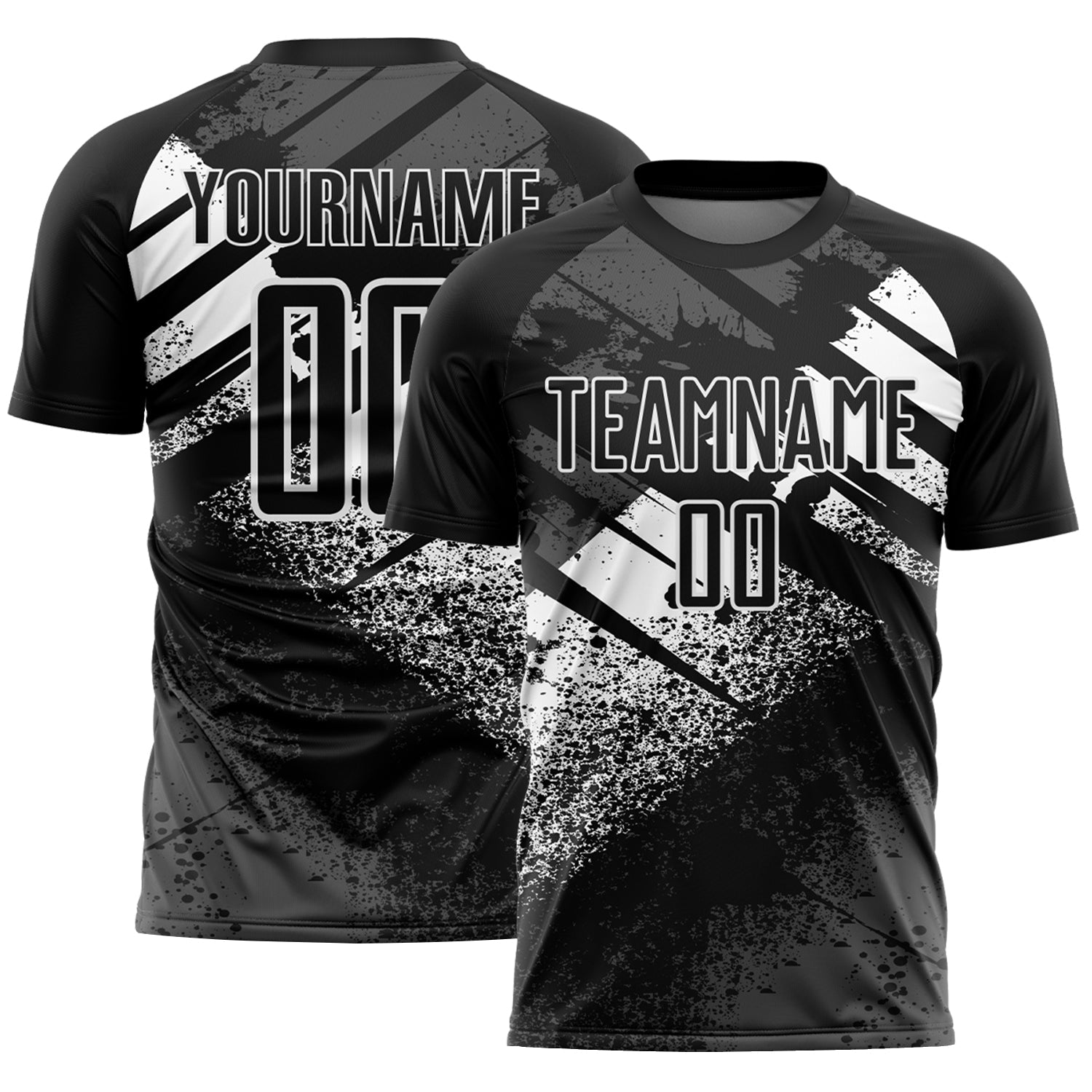 Custom Black-White Grunge Splatter Brush Stroke Sublimation Soccer Uniform Jersey - Main View