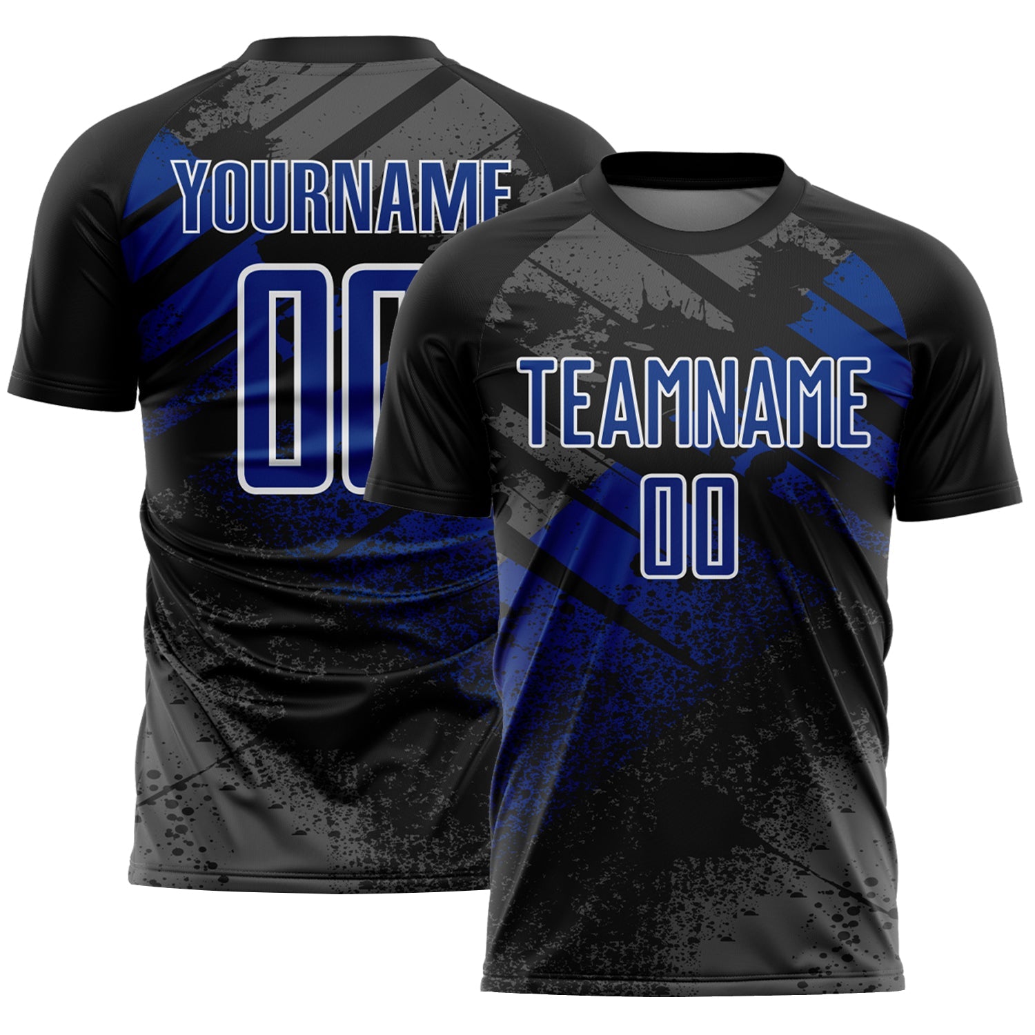 Custom Black Royal-White Grunge Splatter Brush Stroke Sublimation Soccer Uniform Jersey - Main View