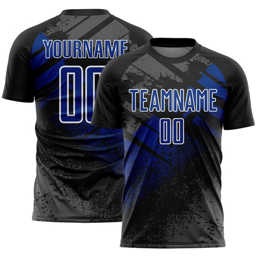 Custom Black Royal-White Grunge Splatter Brush Stroke Sublimation Soccer Uniform Jersey - Main View