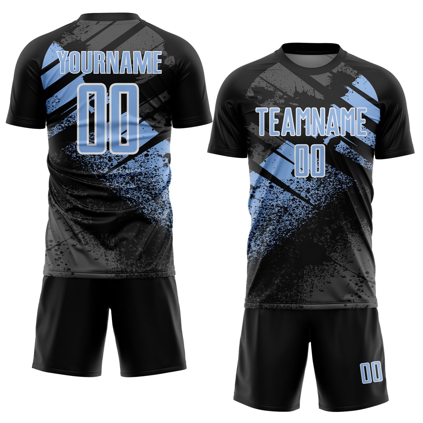 Custom Black Light Blue-White Grunge Splatter Brush Stroke Sublimation Soccer Uniform Jersey view 2