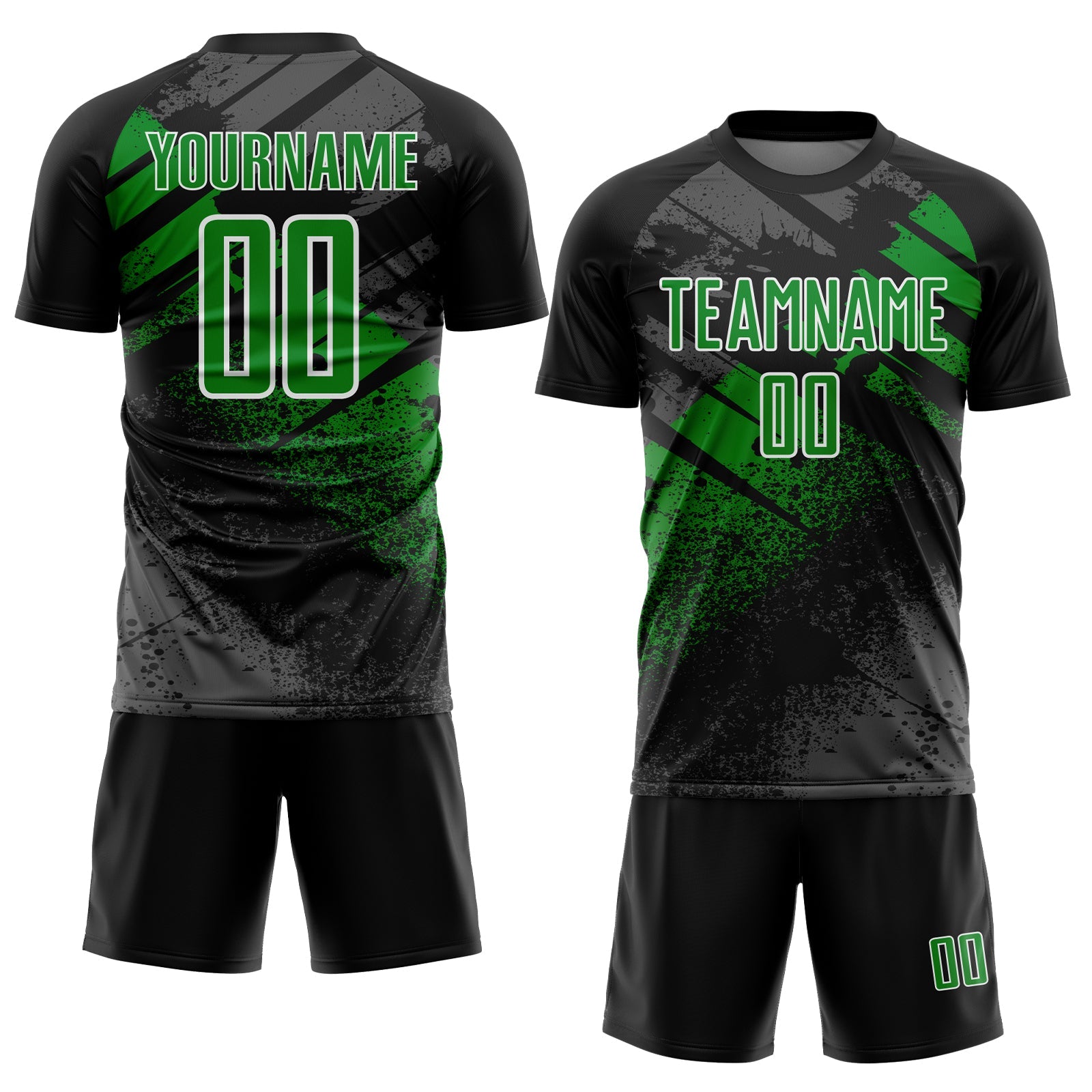 Custom Black Grass Green-White Grunge Splatter Brush Stroke Sublimation Soccer Uniform Jersey view 2
