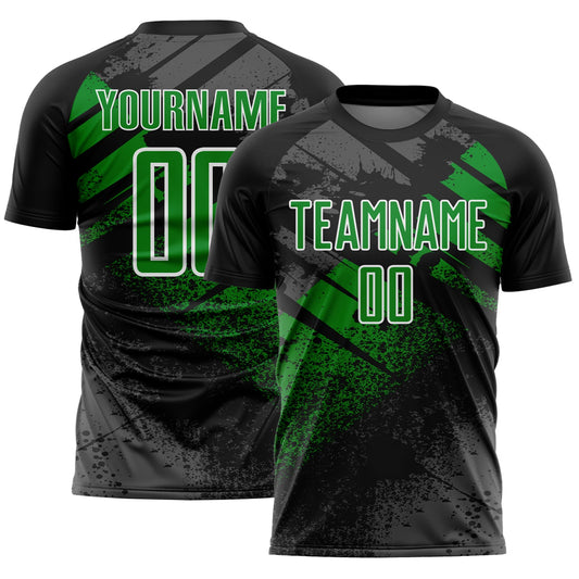 Custom Black Grass Green-White Grunge Splatter Brush Stroke Sublimation Soccer Uniform Jersey - Main View