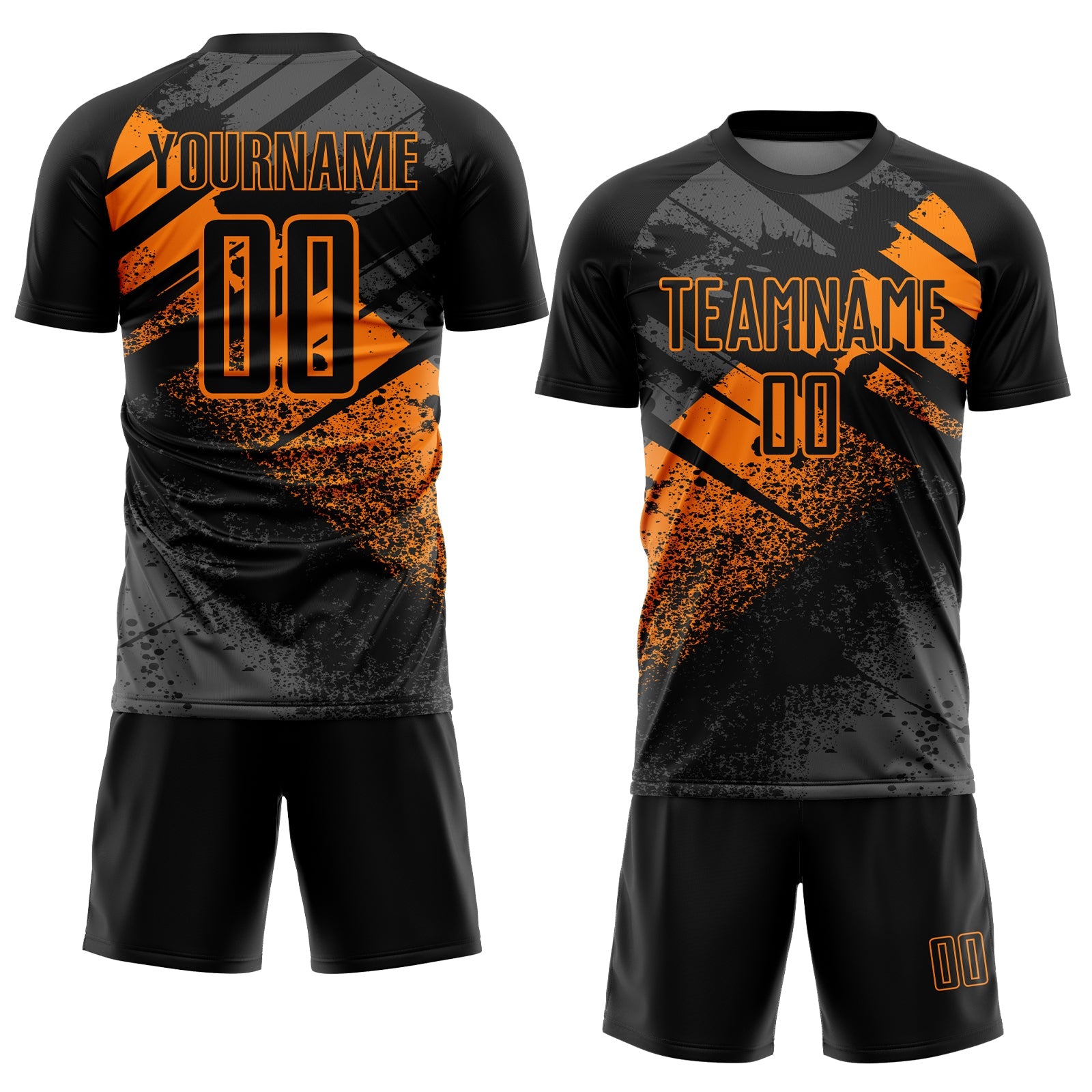 Custom Black-Bay Orange Grunge Splatter Brush Stroke Sublimation Soccer Uniform Jersey view 2