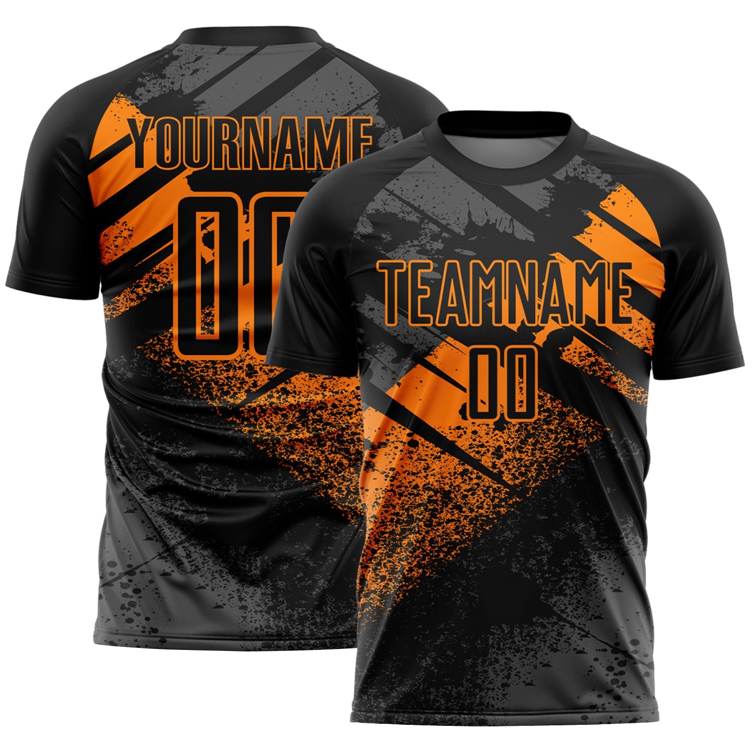 Custom Black-Bay Orange Grunge Splatter Brush Stroke Sublimation Soccer Uniform Jersey - Main View