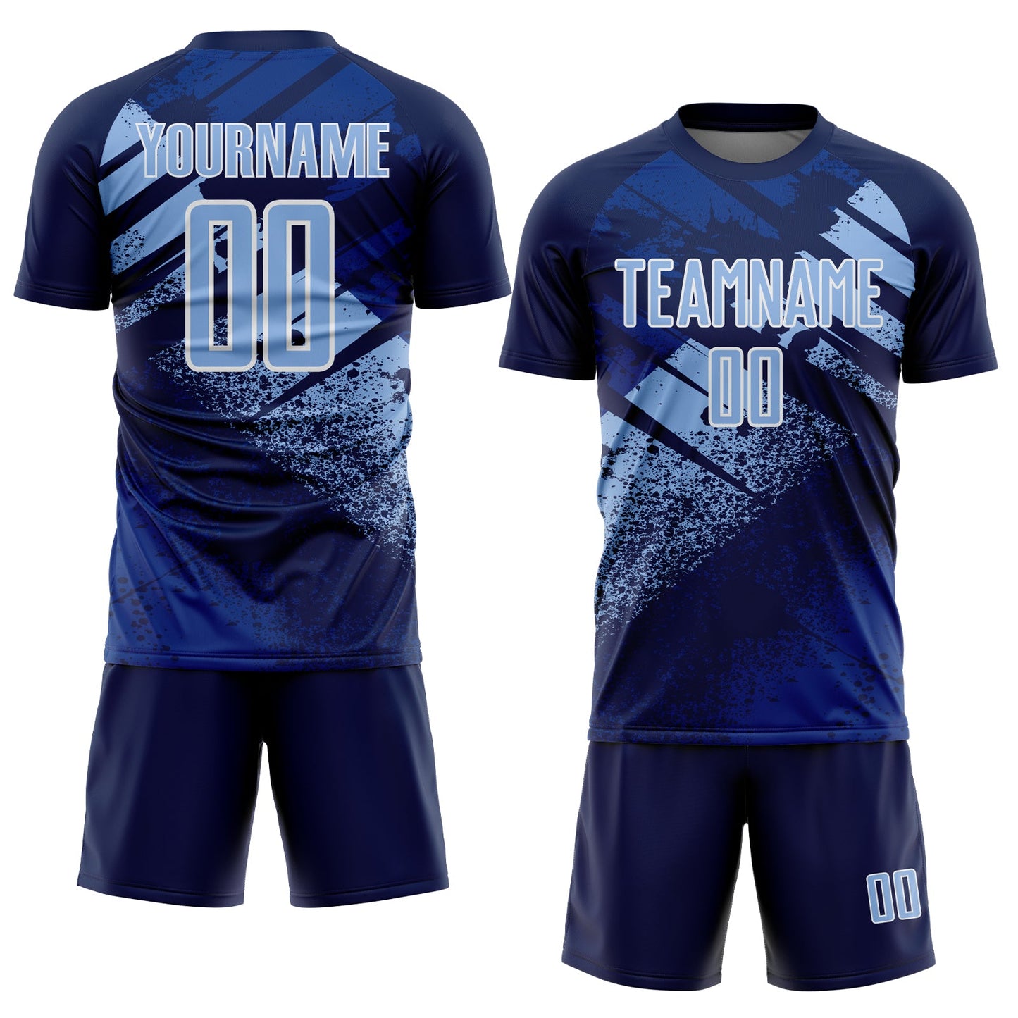 Custom Navy Light Blue-White Grunge Splatter Brush Stroke Sublimation Soccer Uniform Jersey view 2