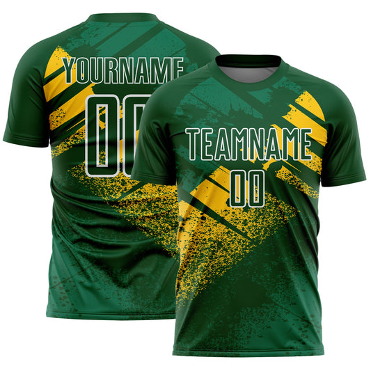 Custom Green Yellow-White Grunge Splatter Brush Stroke Sublimation Soccer Uniform Jersey - Main View