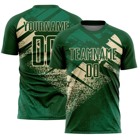 Custom Green-Cream Grunge Splatter Brush Stroke Sublimation Soccer Uniform Jersey - Main View