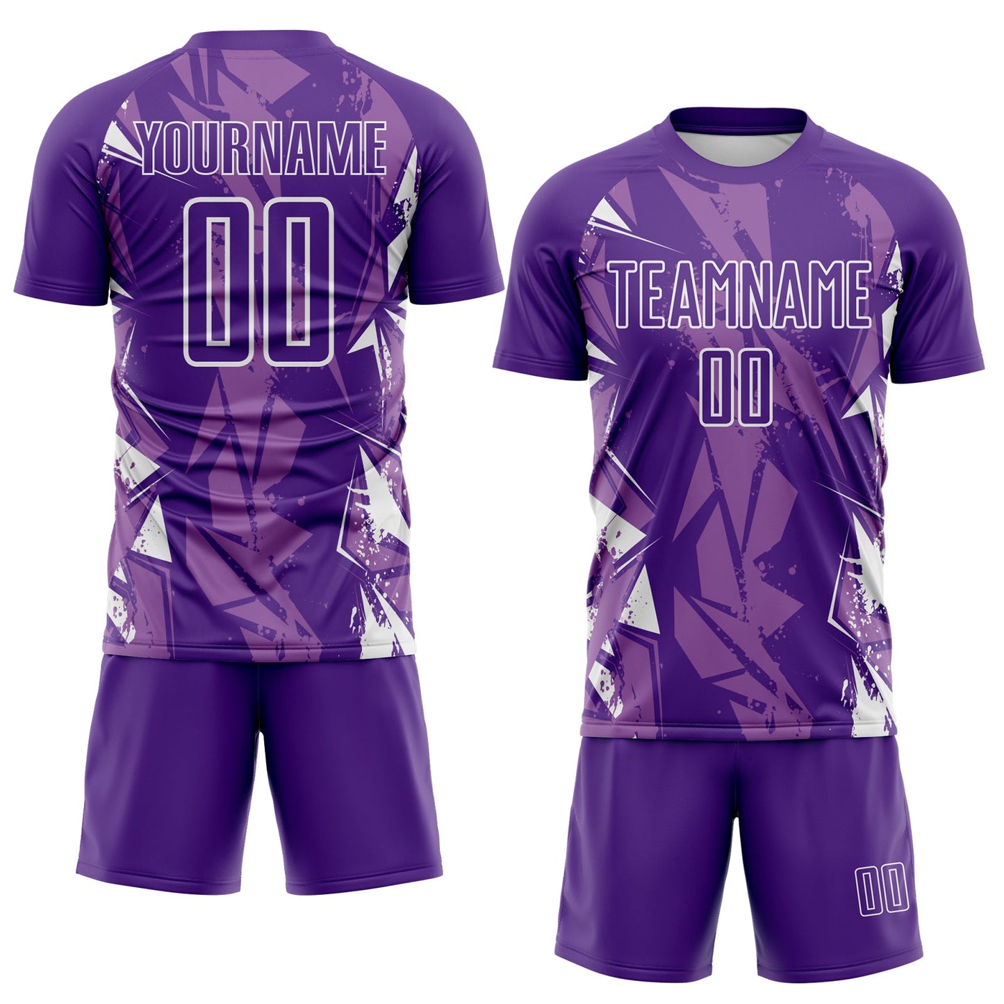 Custom Purple-White Geometric Shard Grunge Splash Sublimation Soccer Uniform Jersey view 2