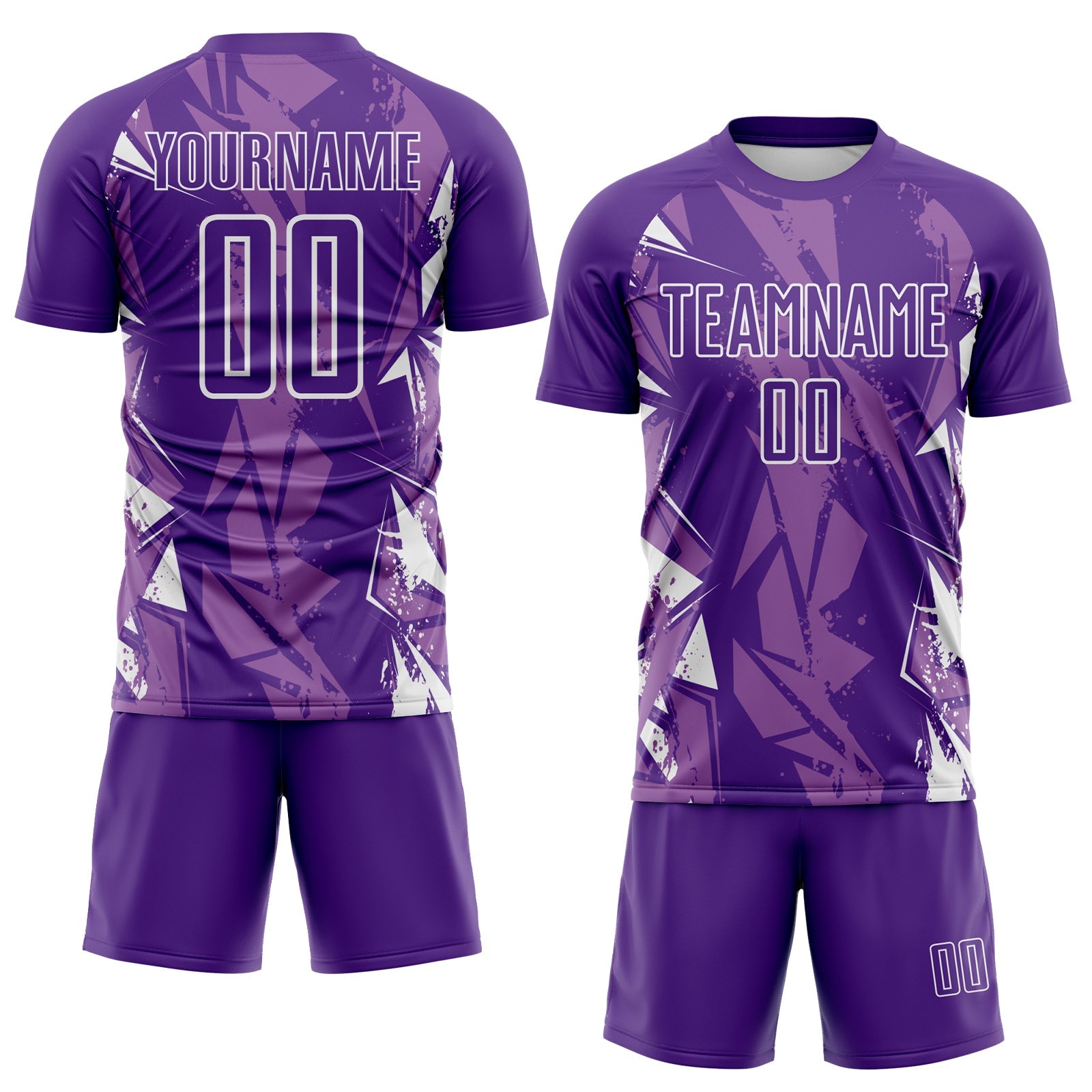 Custom Purple-White Geometric Shard Grunge Splash Sublimation Soccer Uniform Jersey view 2