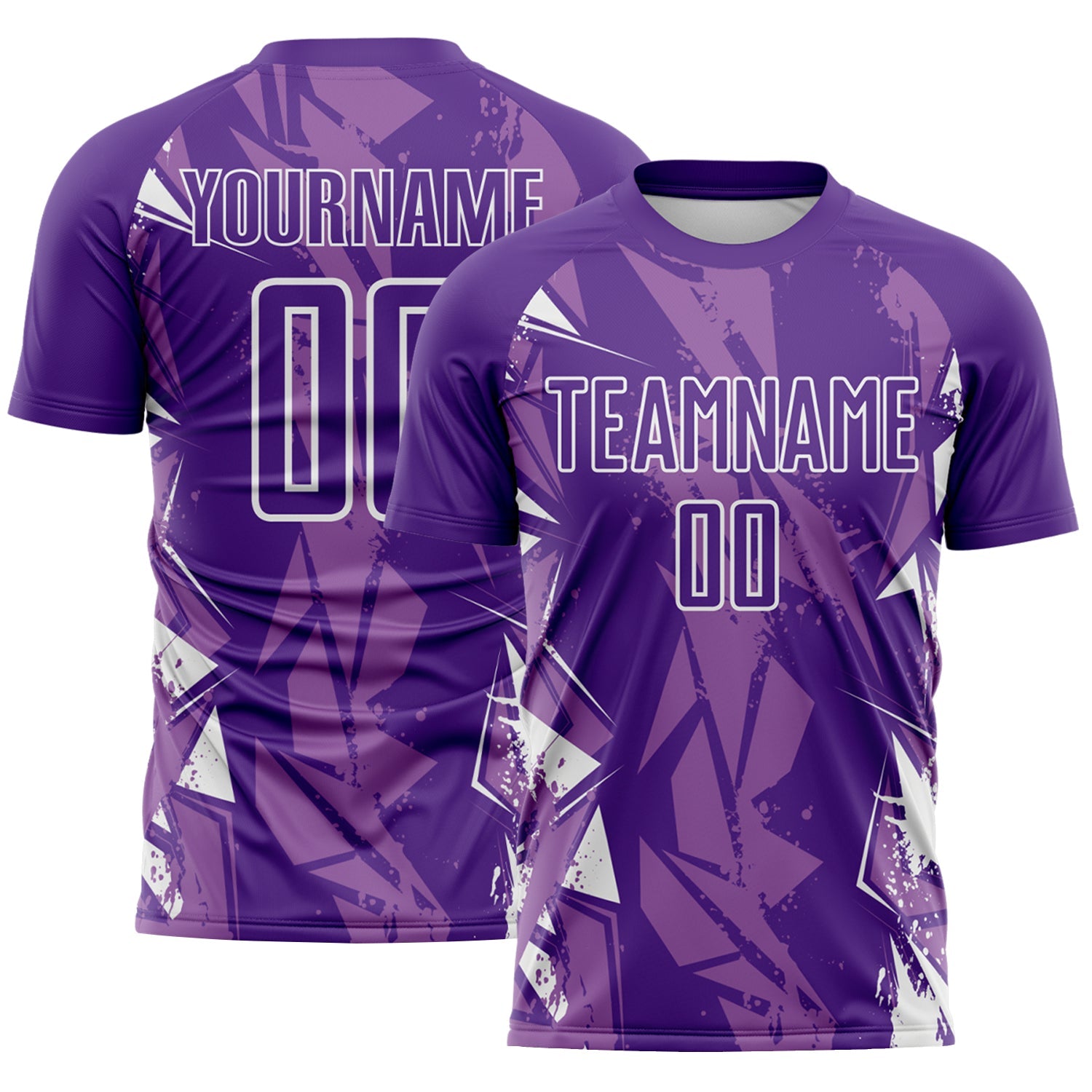 Custom Purple-White Geometric Shard Grunge Splash Sublimation Soccer Uniform Jersey - Main View