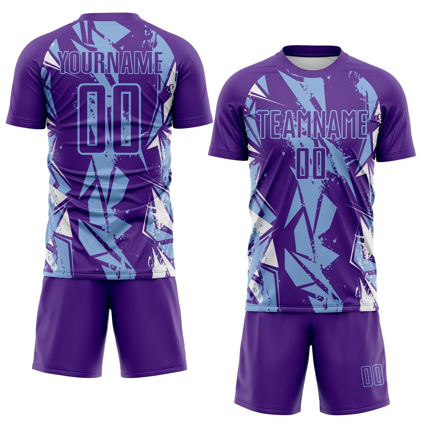 Custom Purple Light Blue-White Geometric Shard Grunge Splash Sublimation Soccer Uniform Jersey view 2