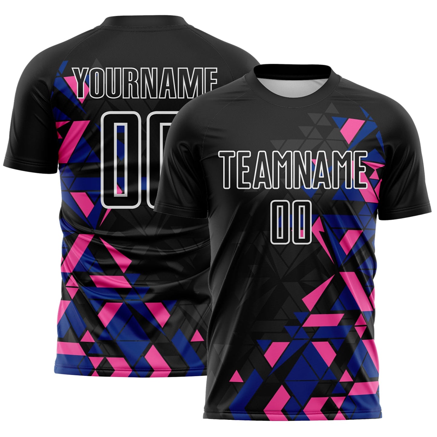 Custom Black Royal Pink-White Geometric Grid Gradient Sublimation Soccer Uniform Jersey - Main View