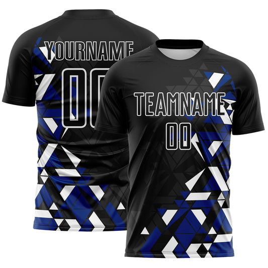 Custom Black Royal-White Geometric Grid Gradient Sublimation Soccer Uniform Jersey - Main View