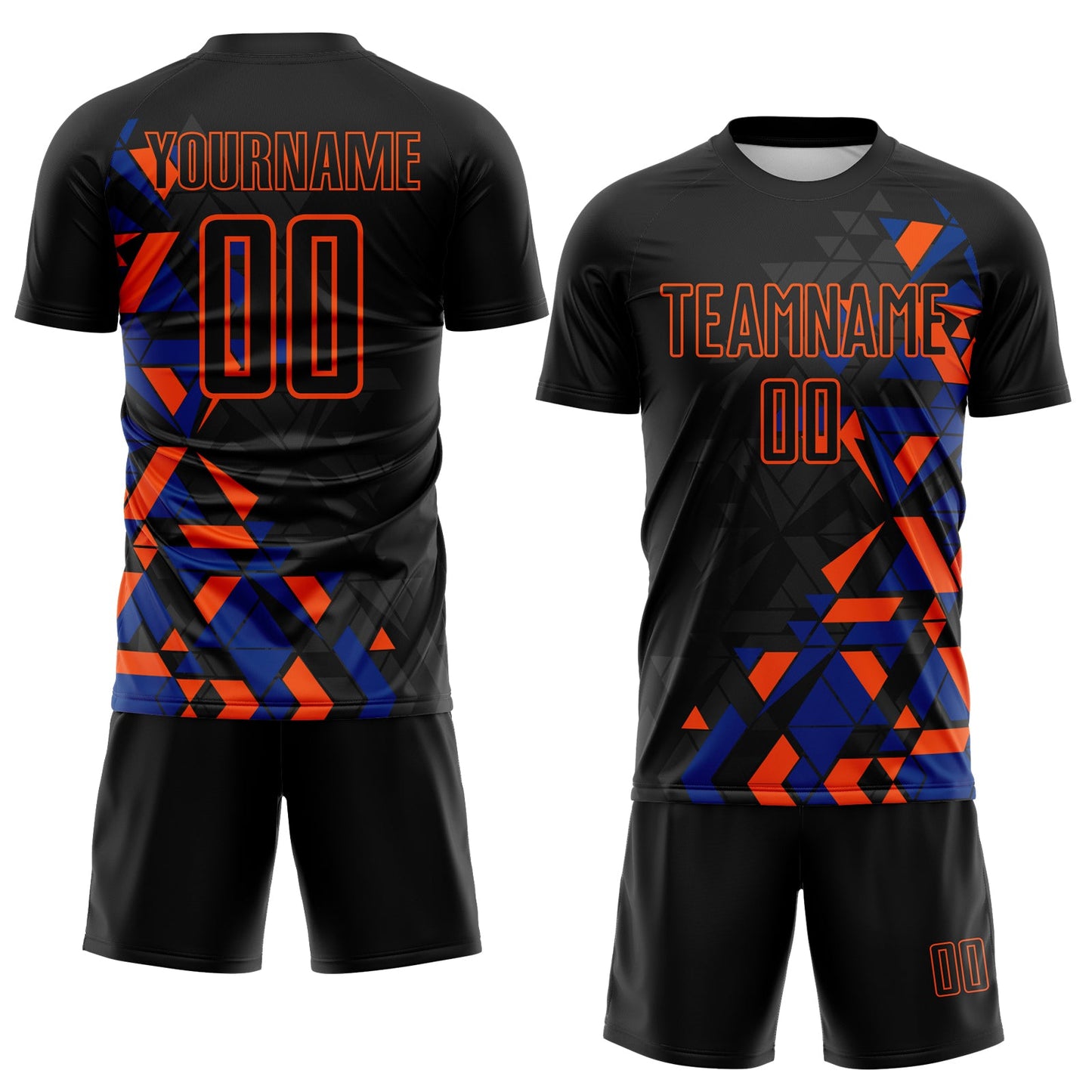 Custom Black Royal-Orange Geometric Grid Gradient Sublimation Soccer Uniform Jersey view 2