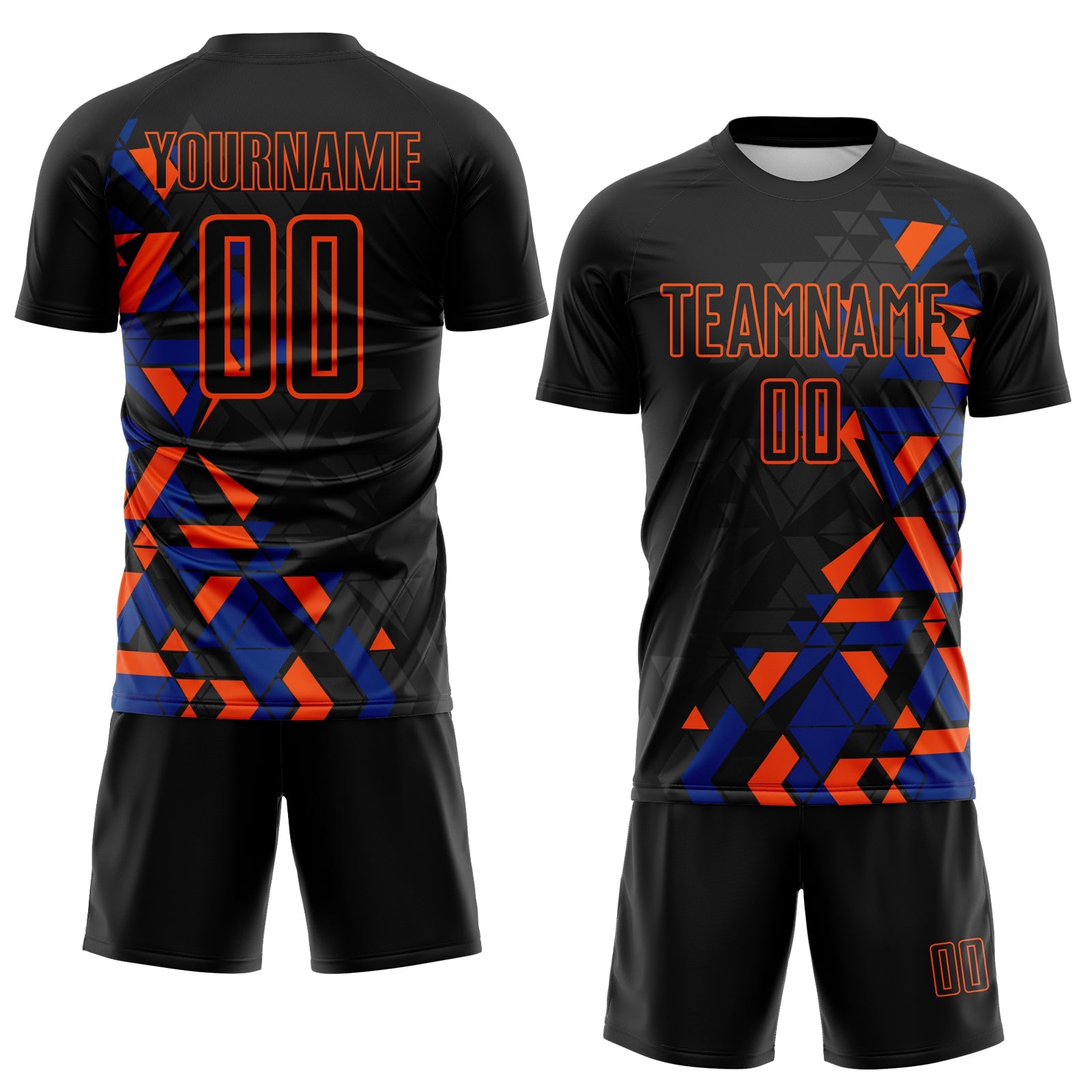 Custom Black Royal-Orange Geometric Grid Gradient Sublimation Soccer Uniform Jersey view 2