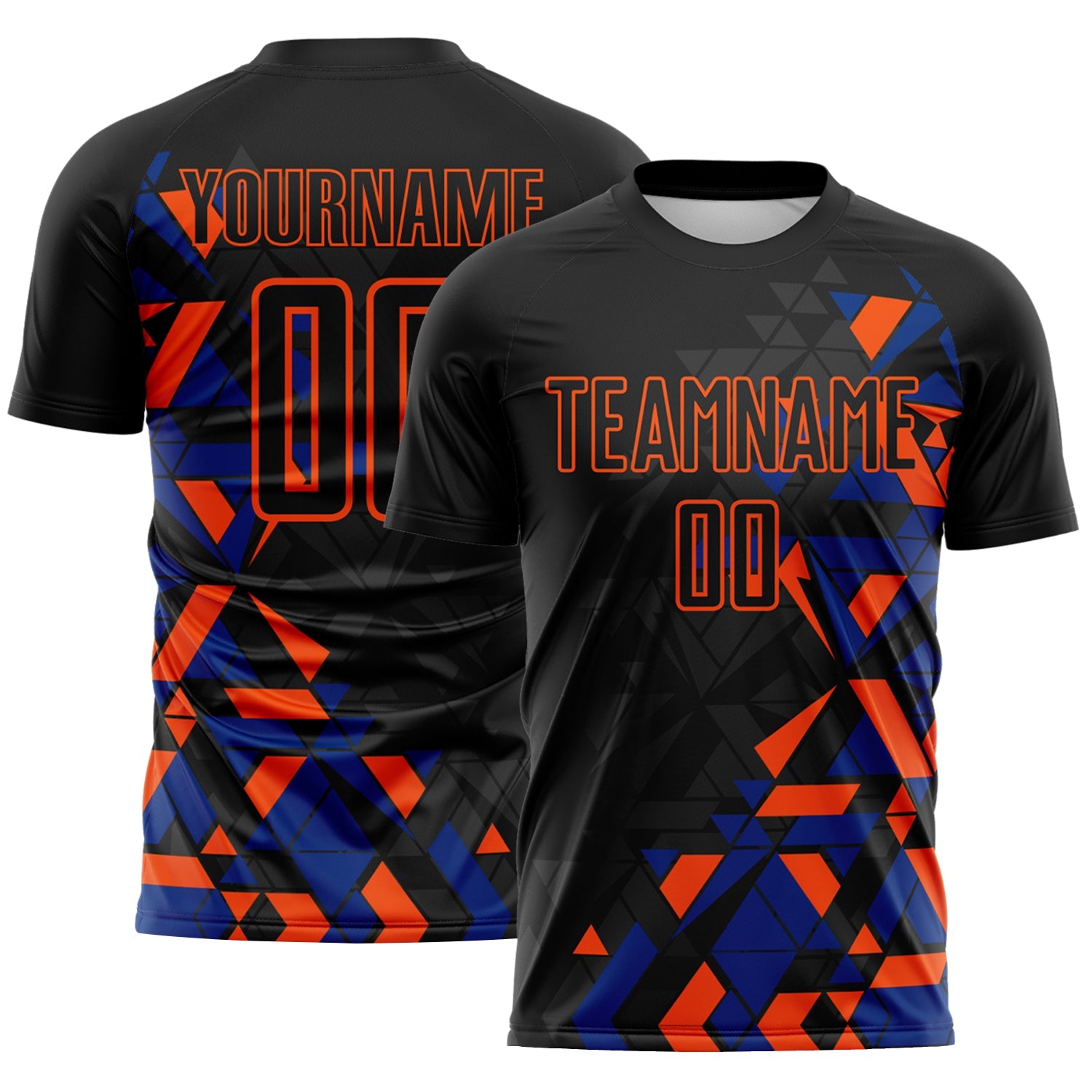 Custom Black Royal-Orange Geometric Grid Gradient Sublimation Soccer Uniform Jersey - Main View