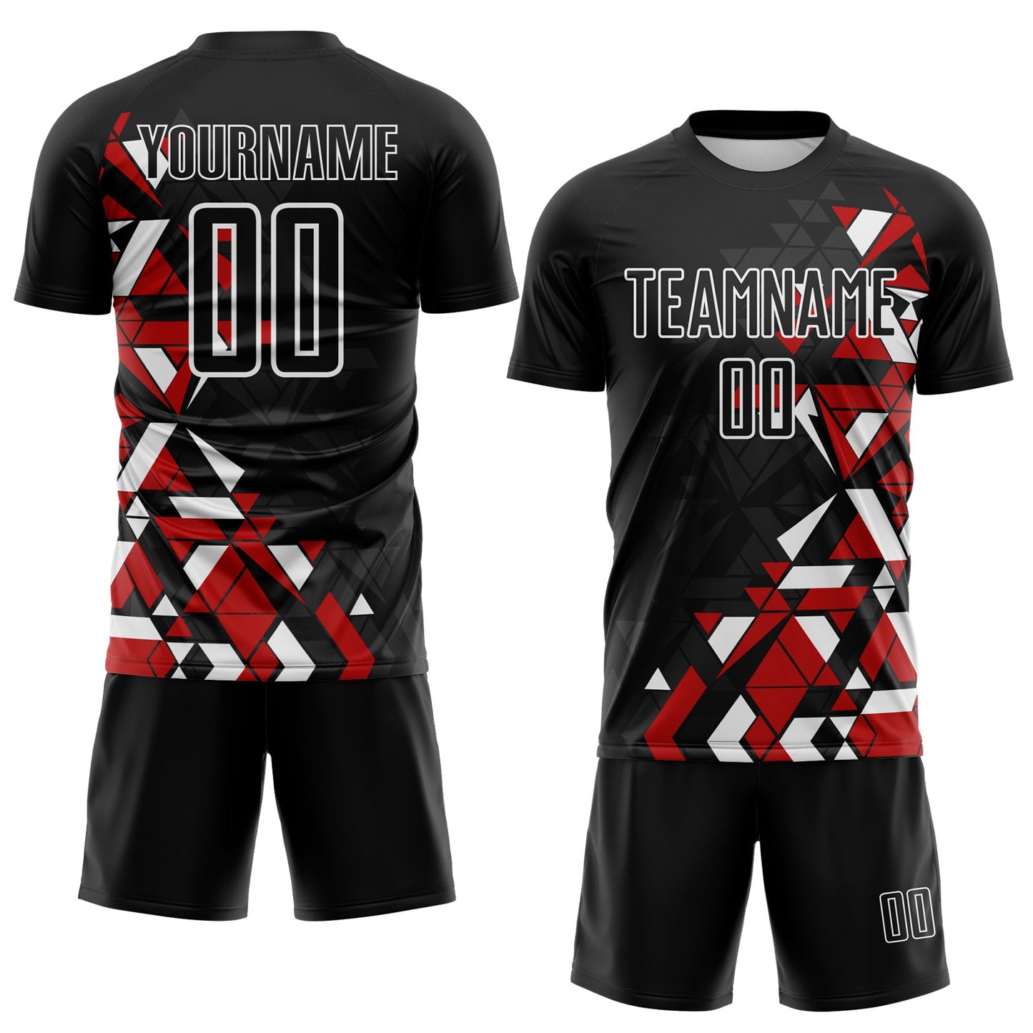 Custom Black Red-White Geometric Grid Gradient Sublimation Soccer Uniform Jersey view 2