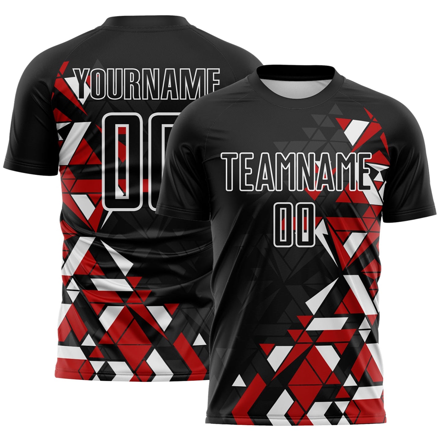 Custom Black Red-White Geometric Grid Gradient Sublimation Soccer Uniform Jersey - Main View