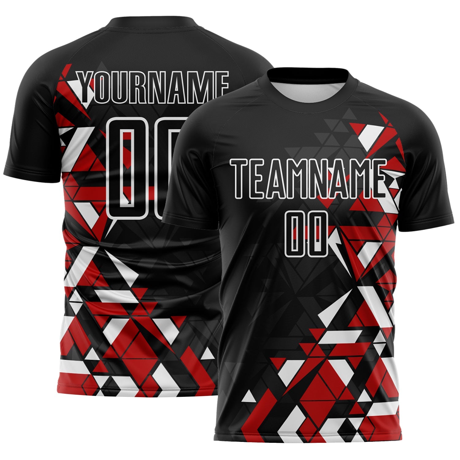 Custom Black Red-White Geometric Grid Gradient Sublimation Soccer Uniform Jersey - Main View