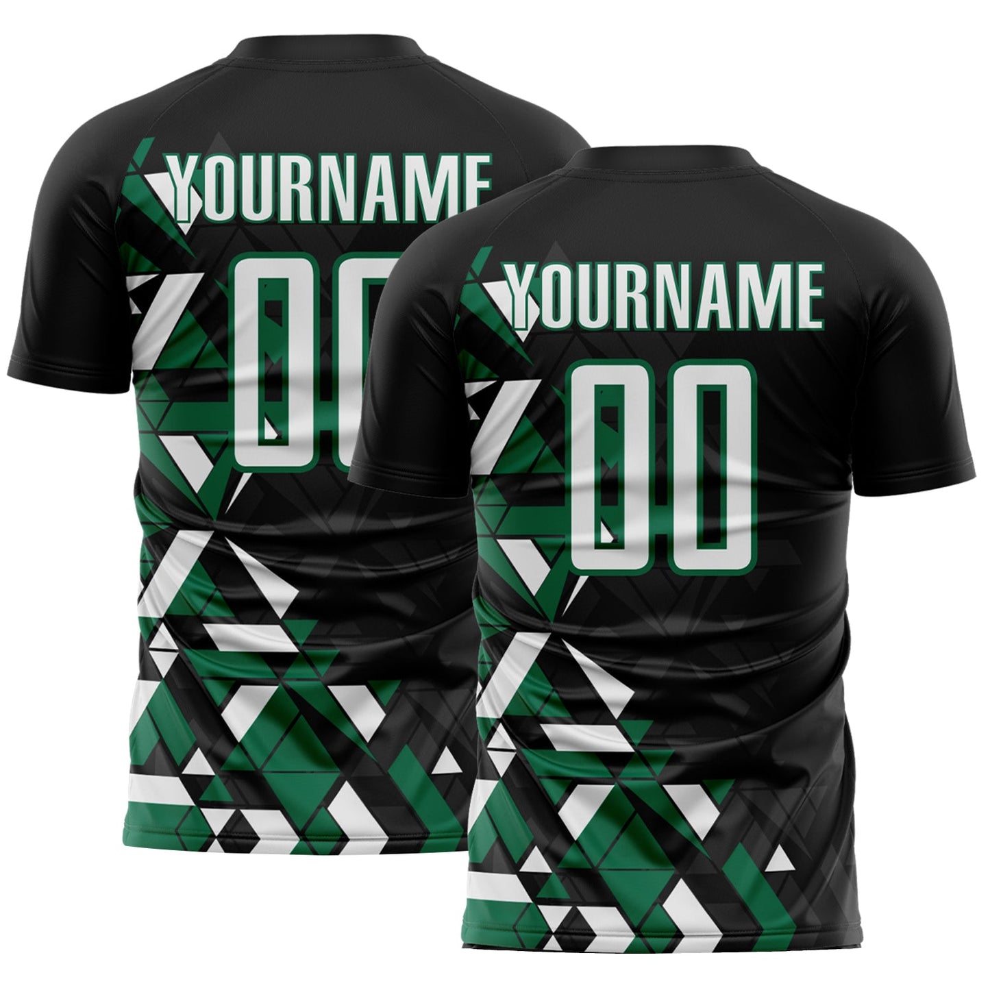 Custom Black White-Kelly Green Geometric Grid Gradient Sublimation Soccer Uniform Jersey - Main View